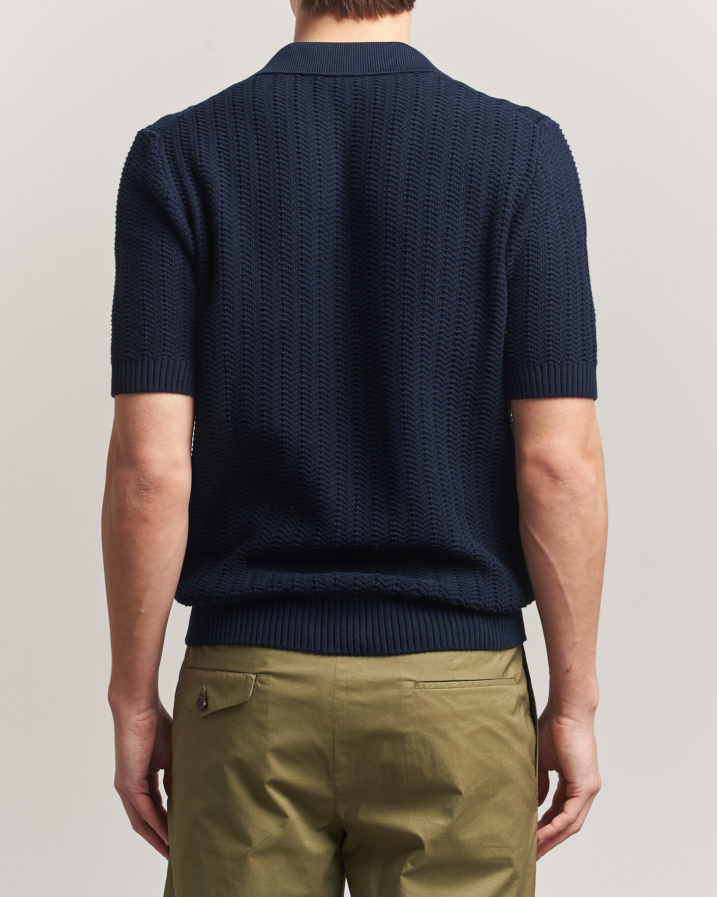 Men | Polo Shirts | Gran Sasso | Cotton Structured Knitted Polo Navy