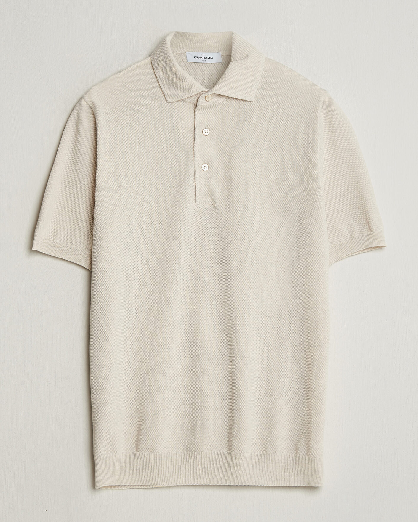 Gran Sasso Cotton Textured Knitted Polo Light Beige at CareOfCarl.com
