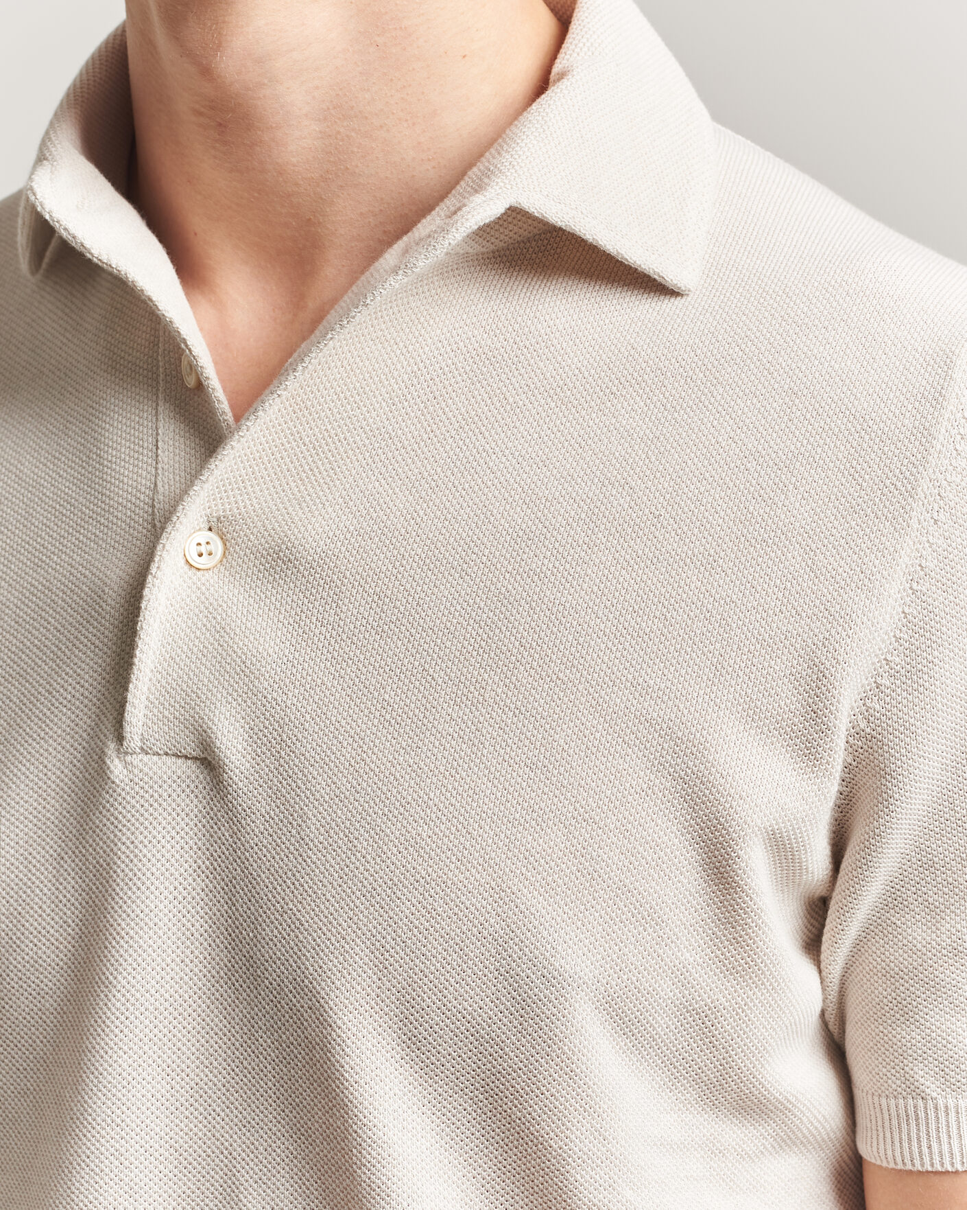 Gran Sasso Cotton Textured Knitted Polo Light Beige at CareOfCarl.com