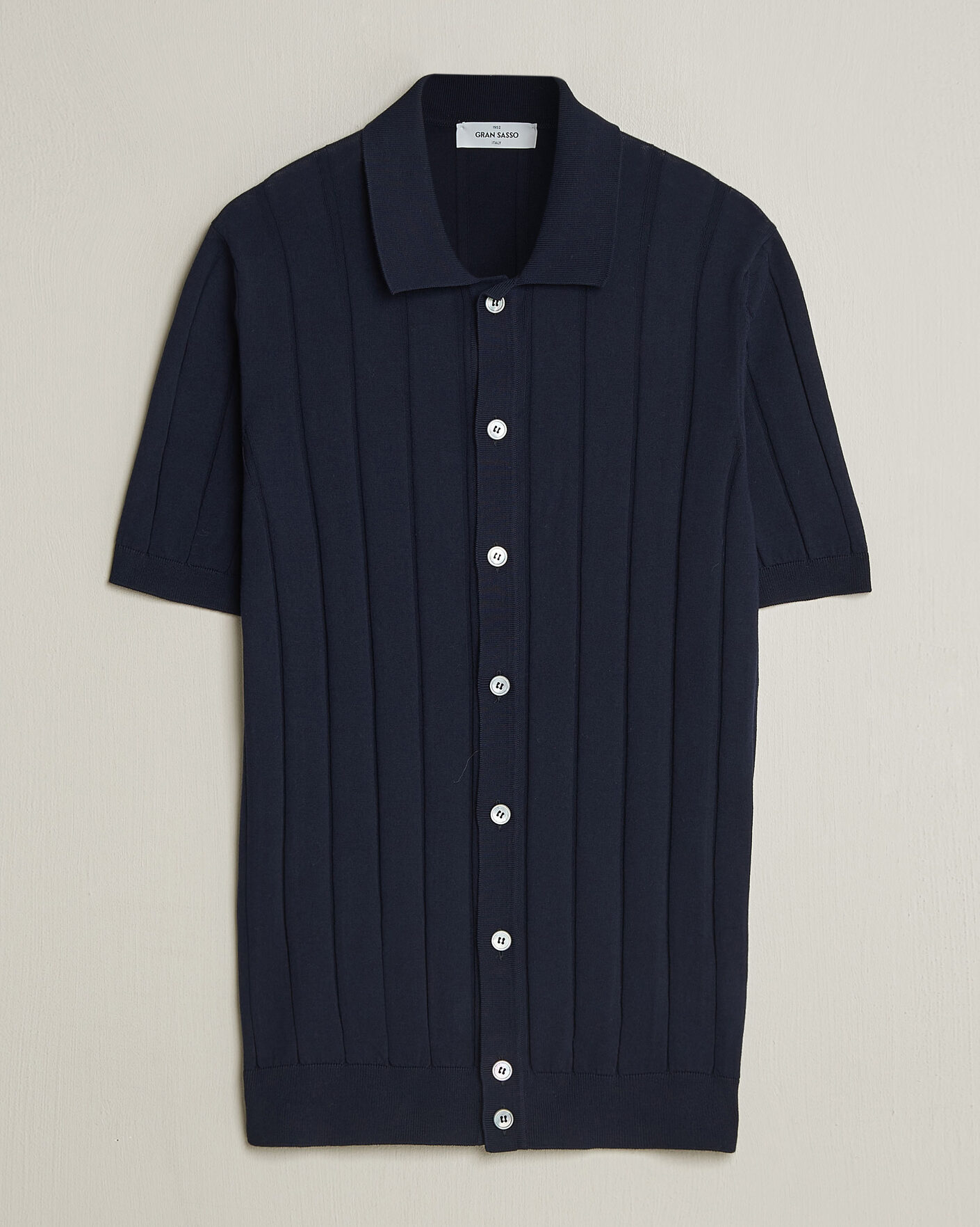 Men | Shirts | Gran Sasso | Cotton Ribbed Knitted Resort Shirt Navy