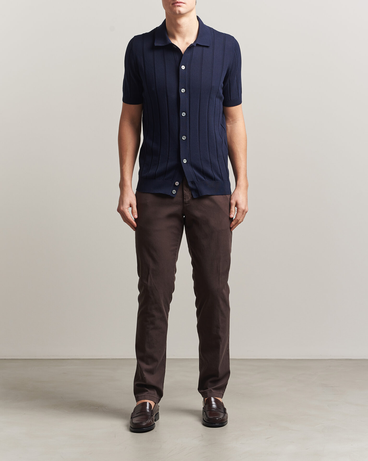 Men | Shirts | Gran Sasso | Cotton Ribbed Knitted Resort Shirt Navy