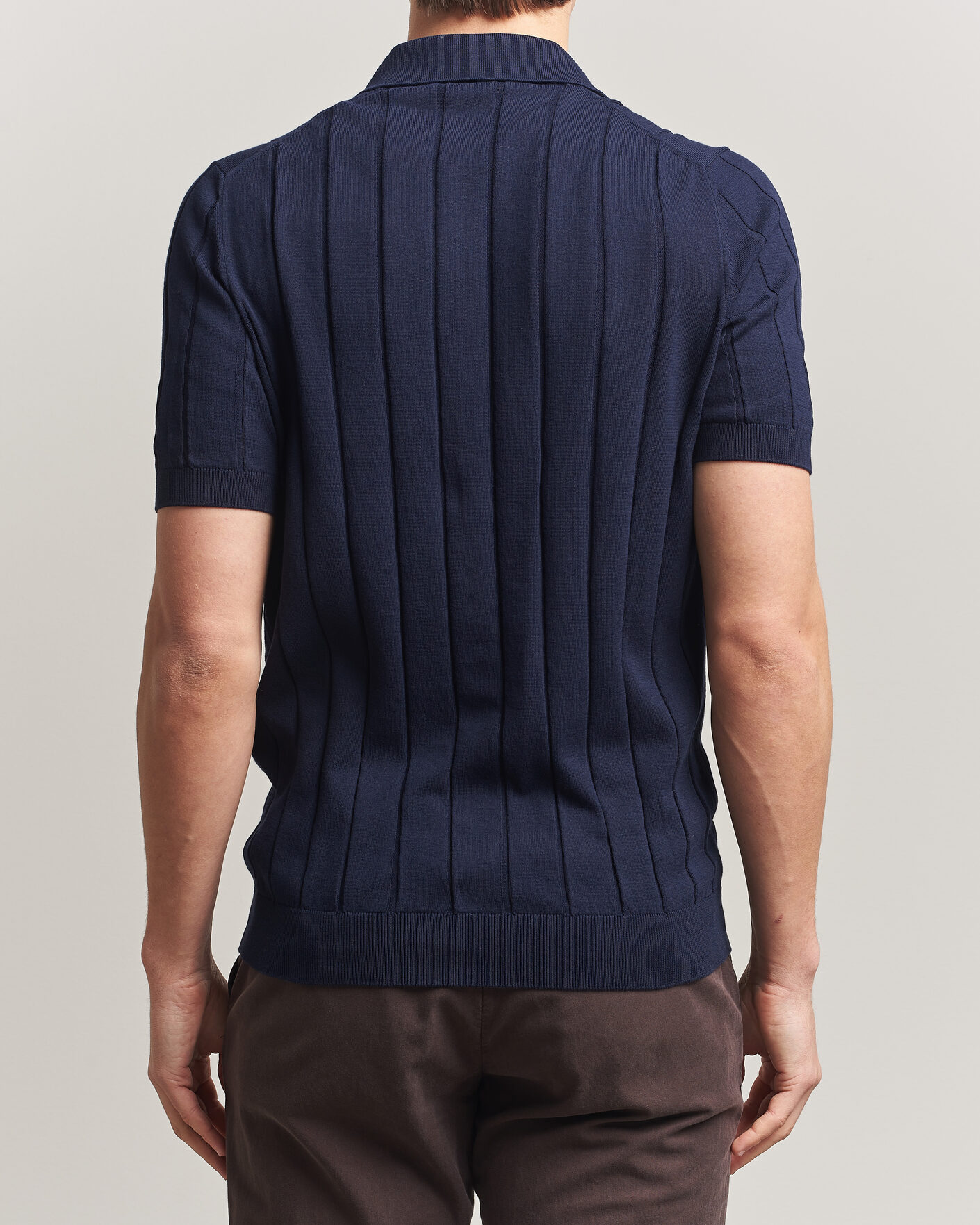 Men | Shirts | Gran Sasso | Cotton Ribbed Knitted Resort Shirt Navy