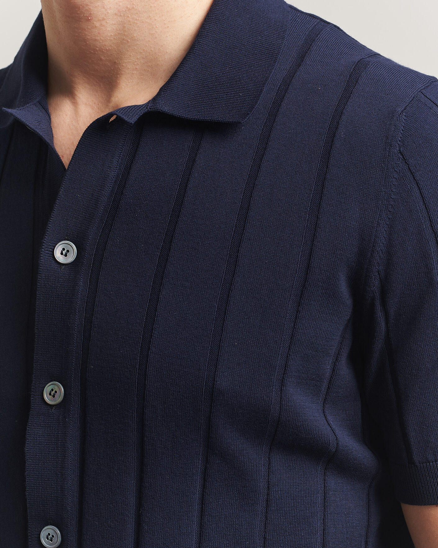 Men | Shirts | Gran Sasso | Cotton Ribbed Knitted Resort Shirt Navy