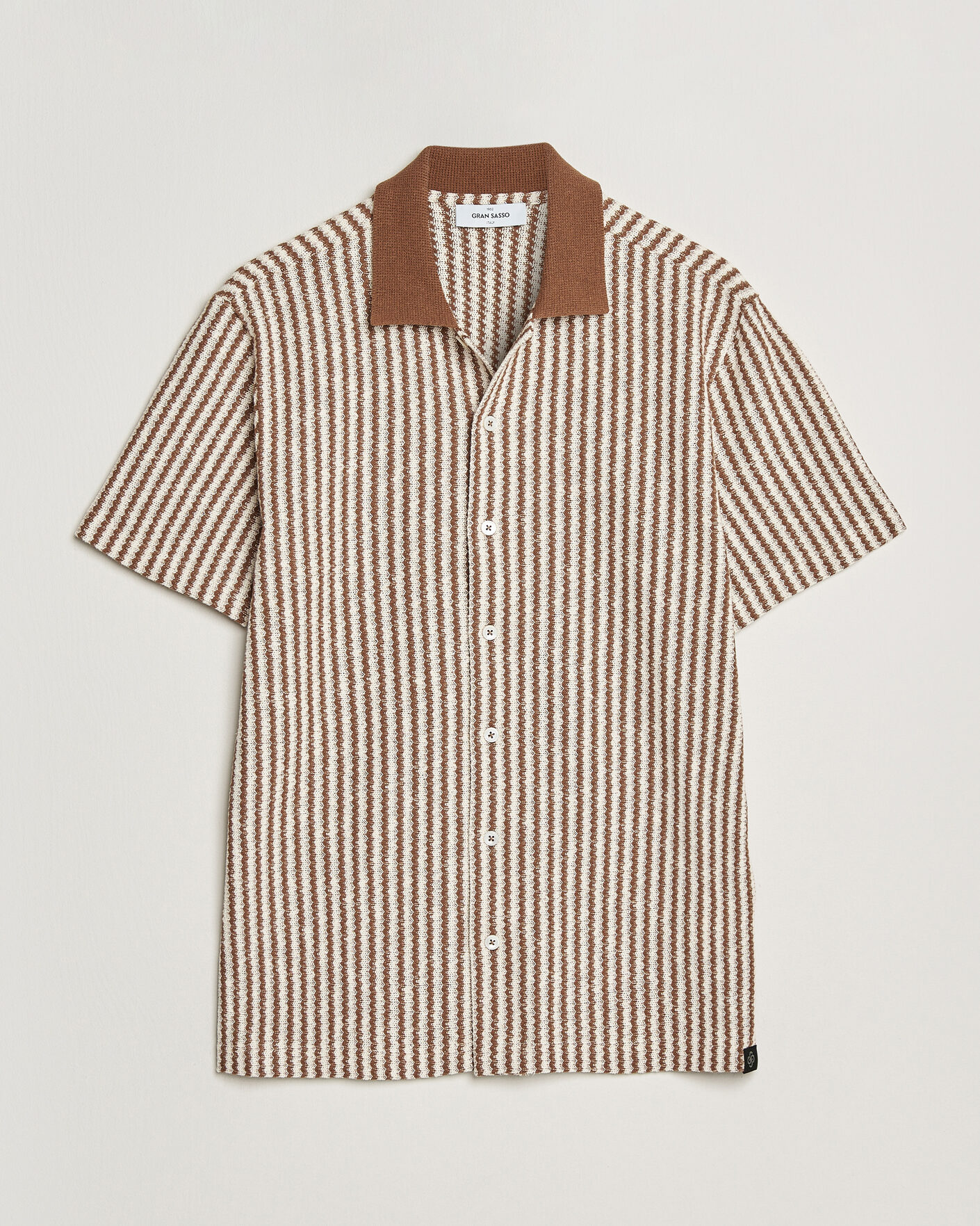 Men | Shirts | Gran Sasso | Cotton Knitted Striped Resort Shirt Brown/White