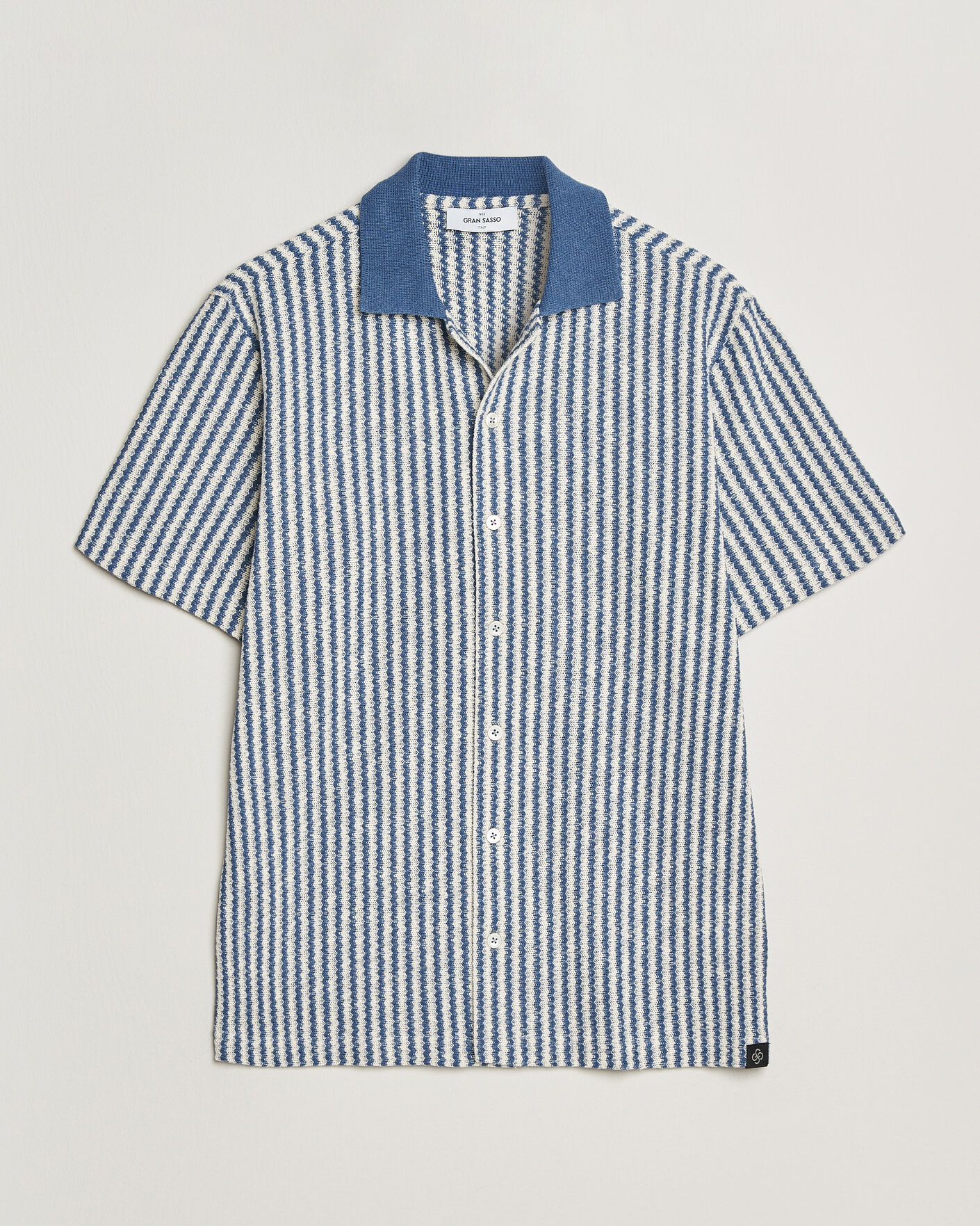 Men | Shirts | Gran Sasso | Cotton Knitted Striped Resort Shirt Blue/white