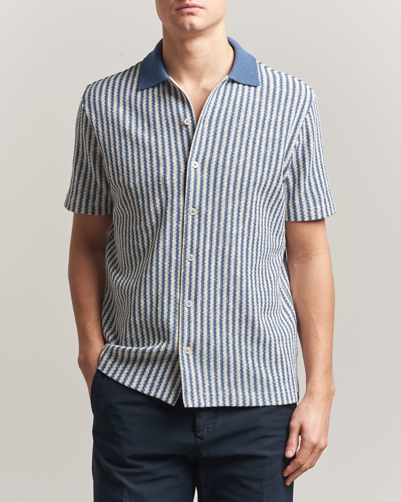 Men | Shirts | Gran Sasso | Cotton Knitted Striped Resort Shirt Blue/white