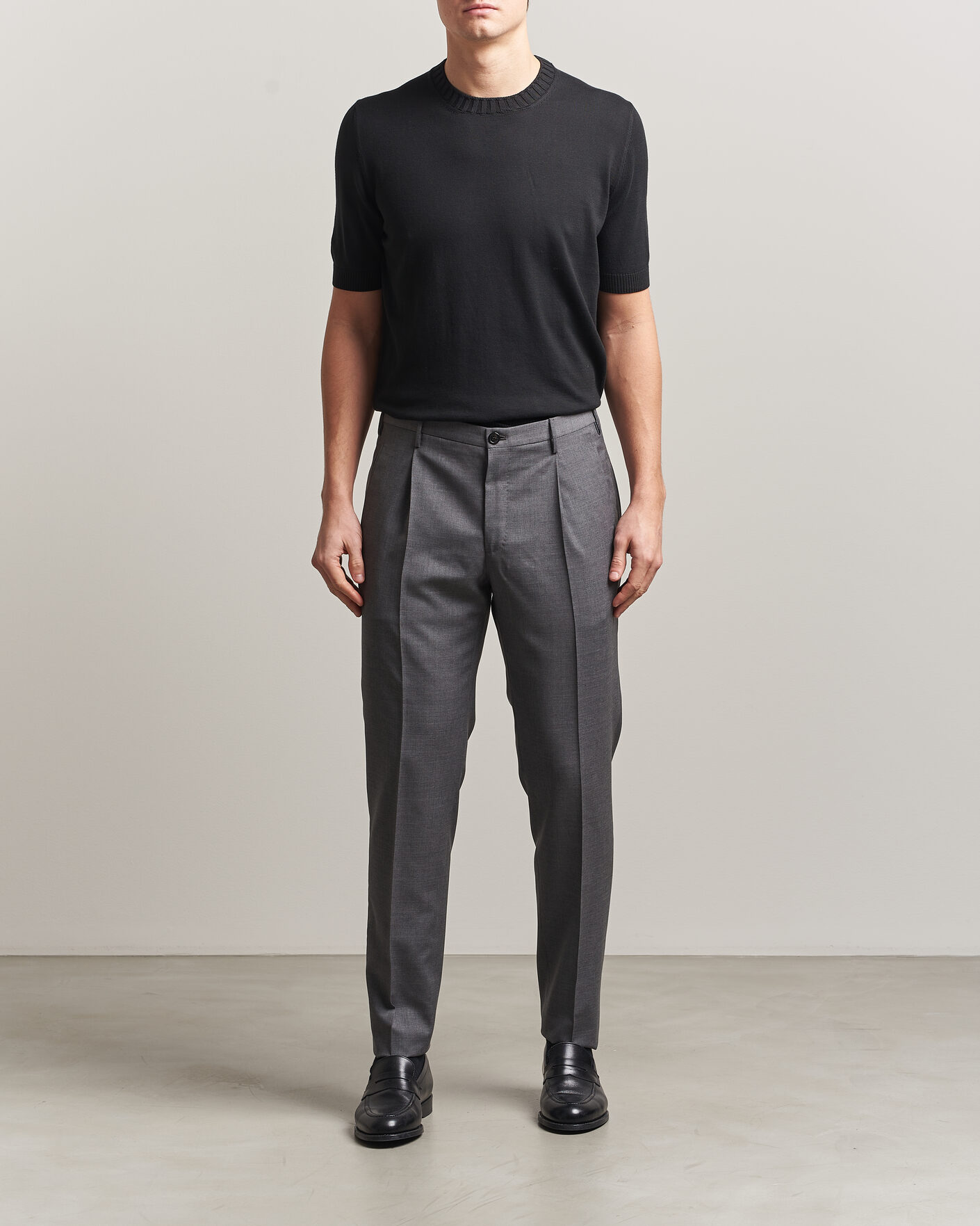 Men | T-Shirts | Gran Sasso | Cotton Heavy Knitted Crew Neck T-Shirt Black