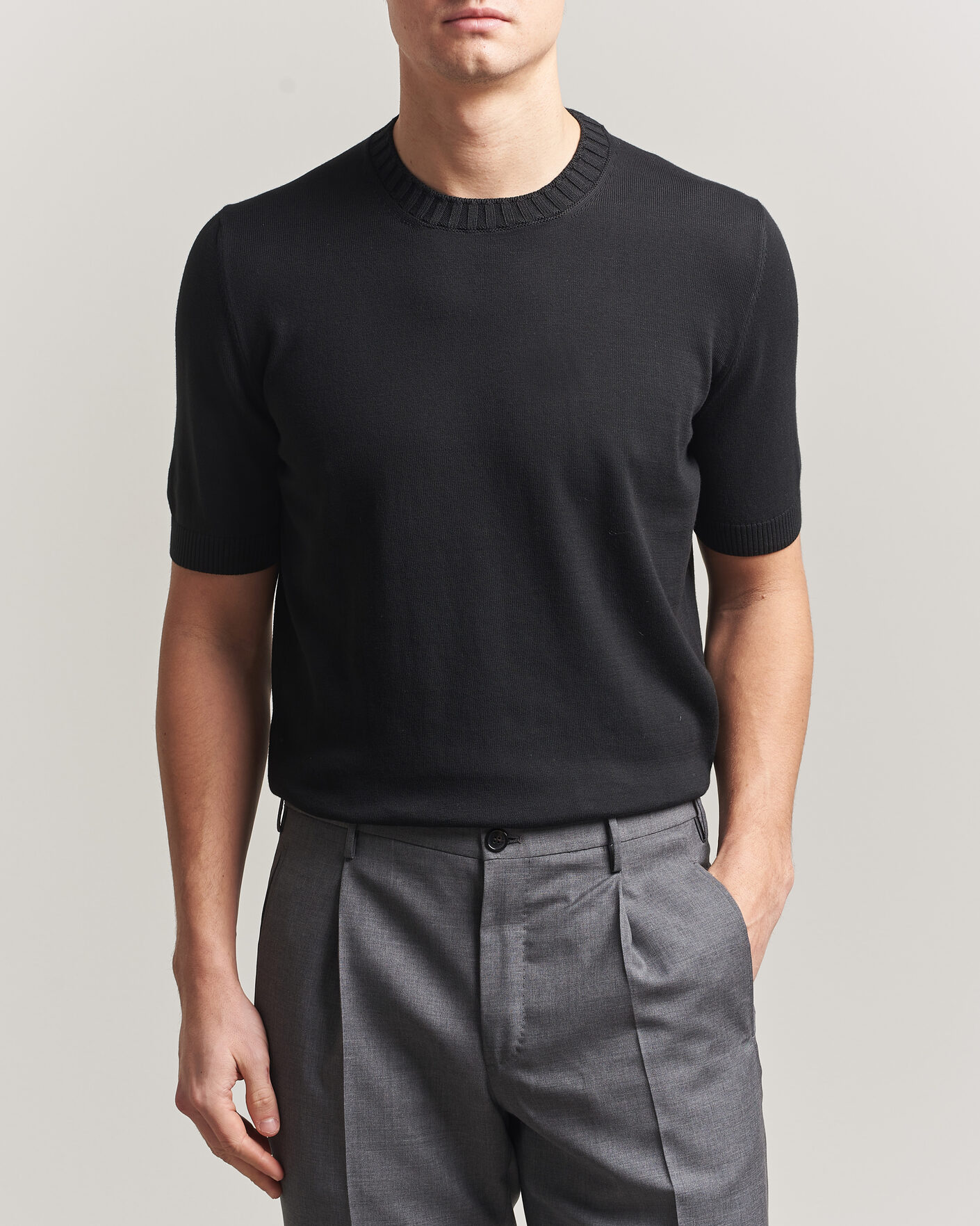 Men | T-Shirts | Gran Sasso | Cotton Heavy Knitted Crew Neck T-Shirt Black