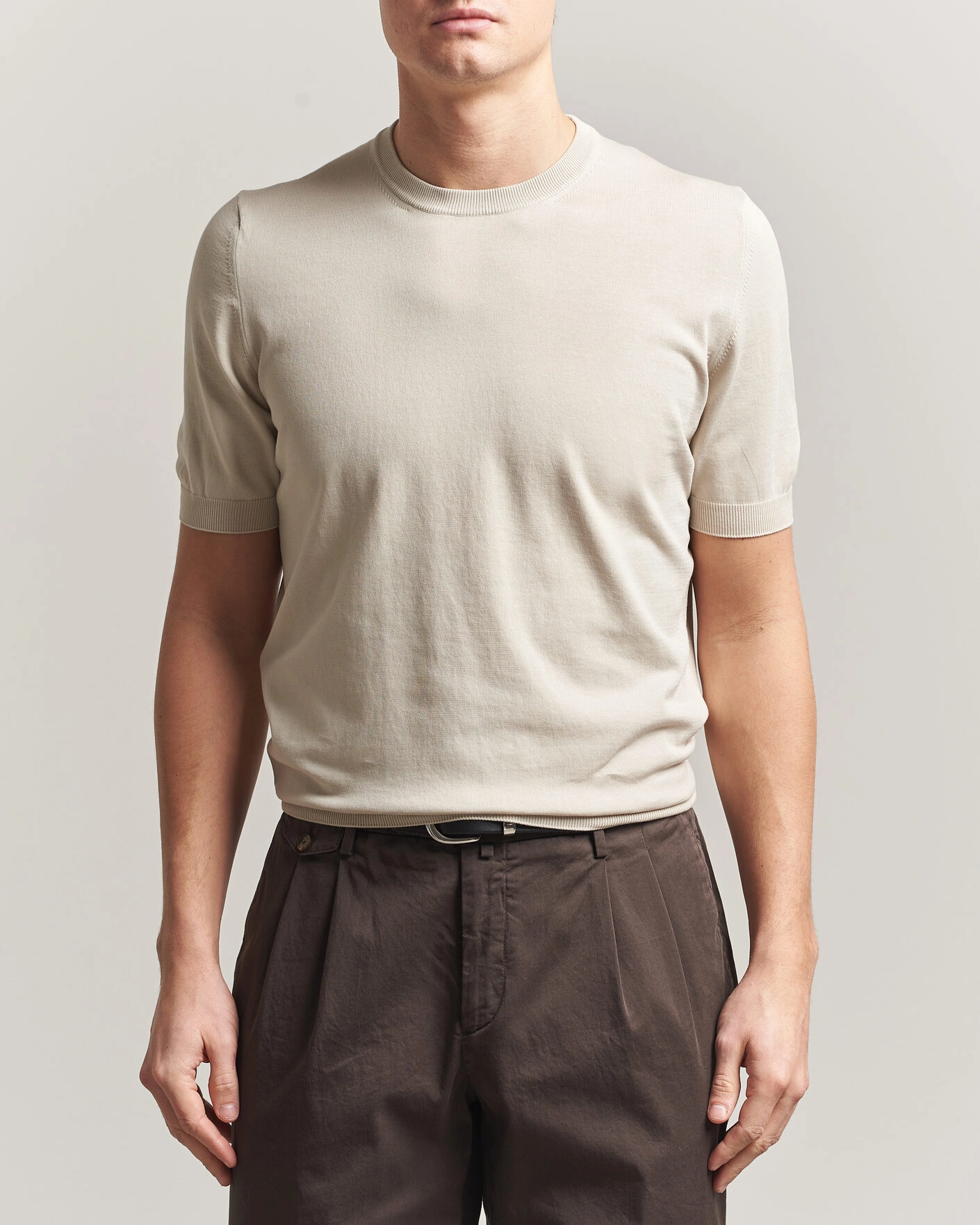 Men | T-Shirts | Gran Sasso | Cotton Knitted Crew Neck T-Shirt Beige Melange