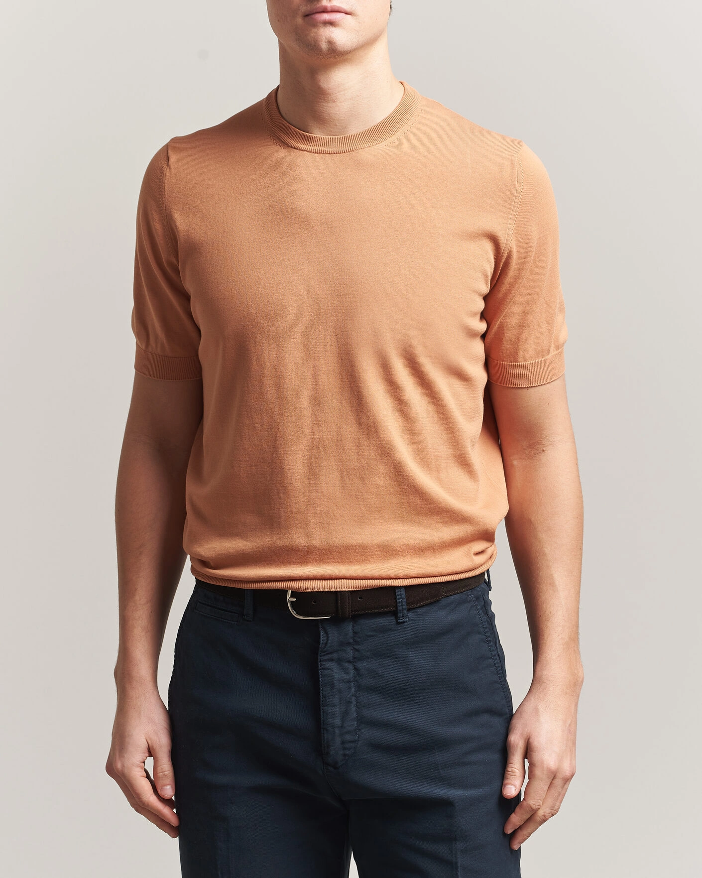 Men | T-Shirts | Gran Sasso | Cotton Knitted Crew Neck T-Shirt Apricot Orange Melange