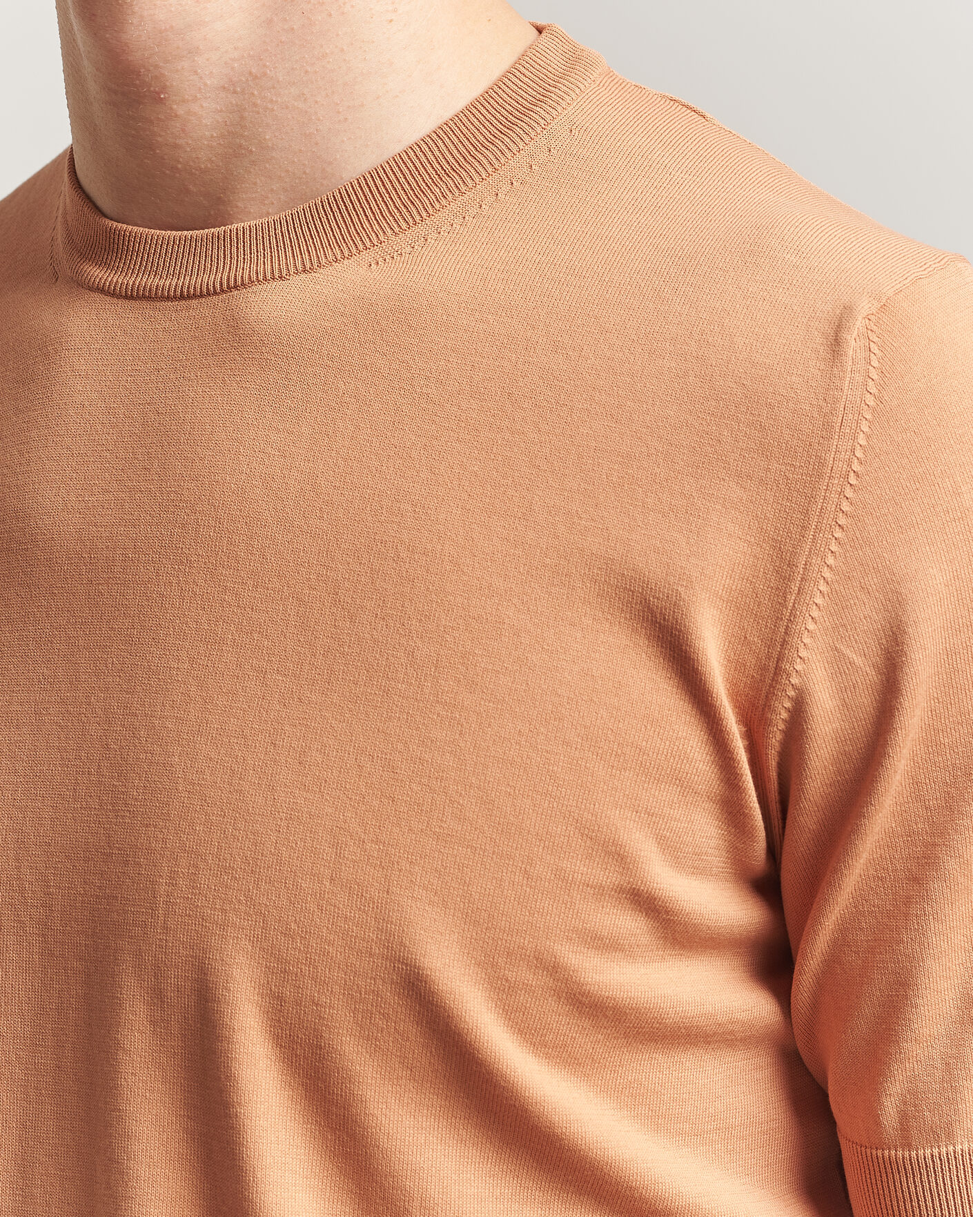 Men | T-Shirts | Gran Sasso | Cotton Knitted Crew Neck T-Shirt Apricot Orange Melange