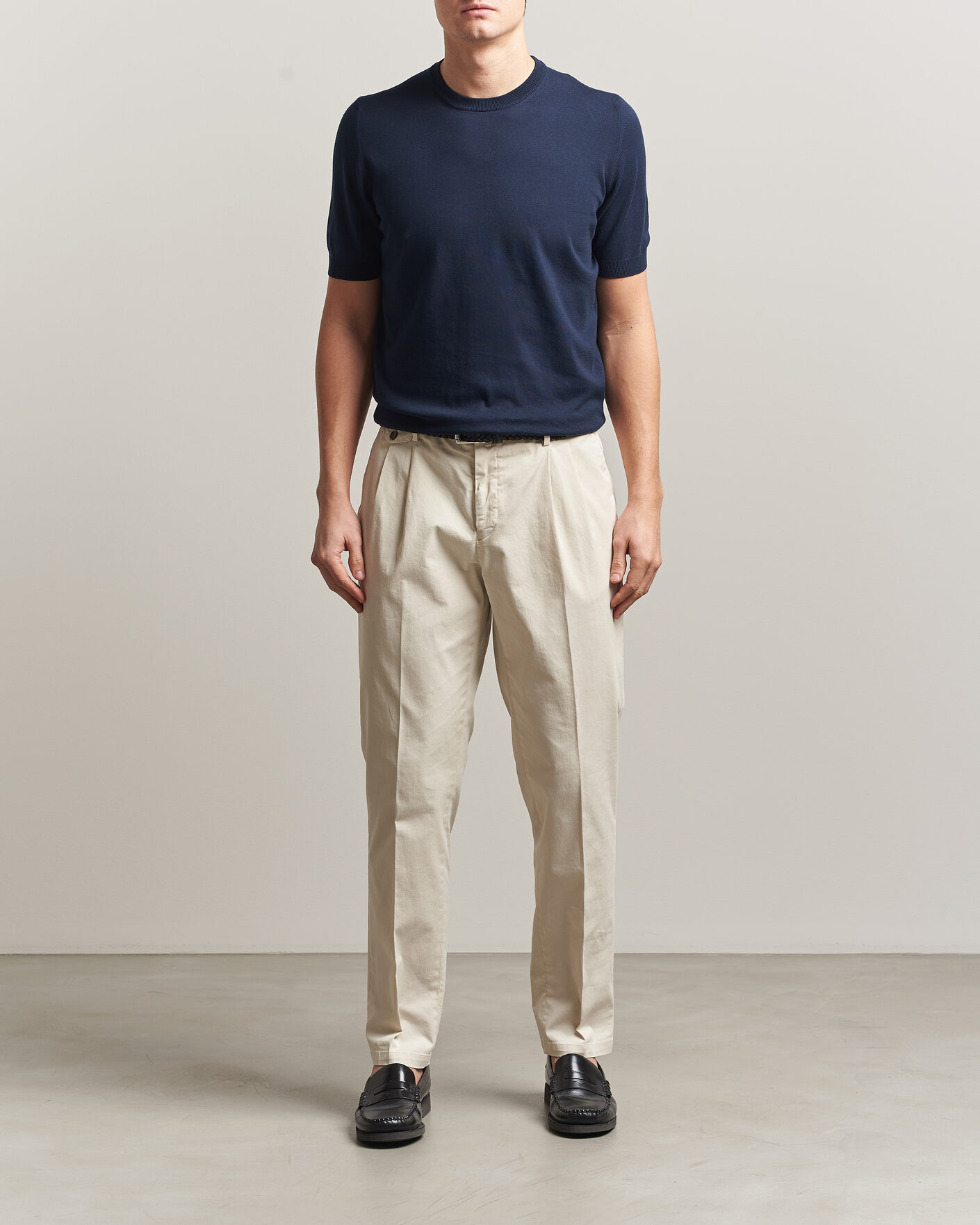 Gran Sasso Cotton Knitted Crew Neck T-Shirt Navy at CareOfCarl.com