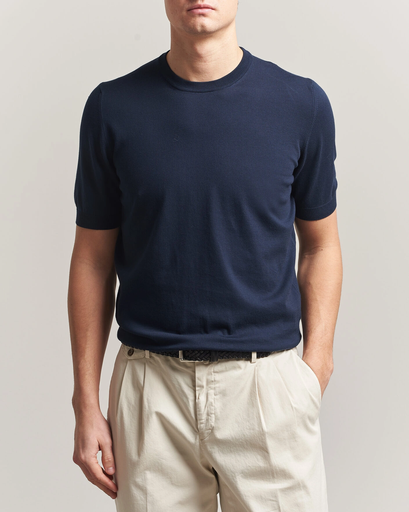 Men | T-Shirts | Gran Sasso | Cotton Knitted Crew Neck T-Shirt Navy