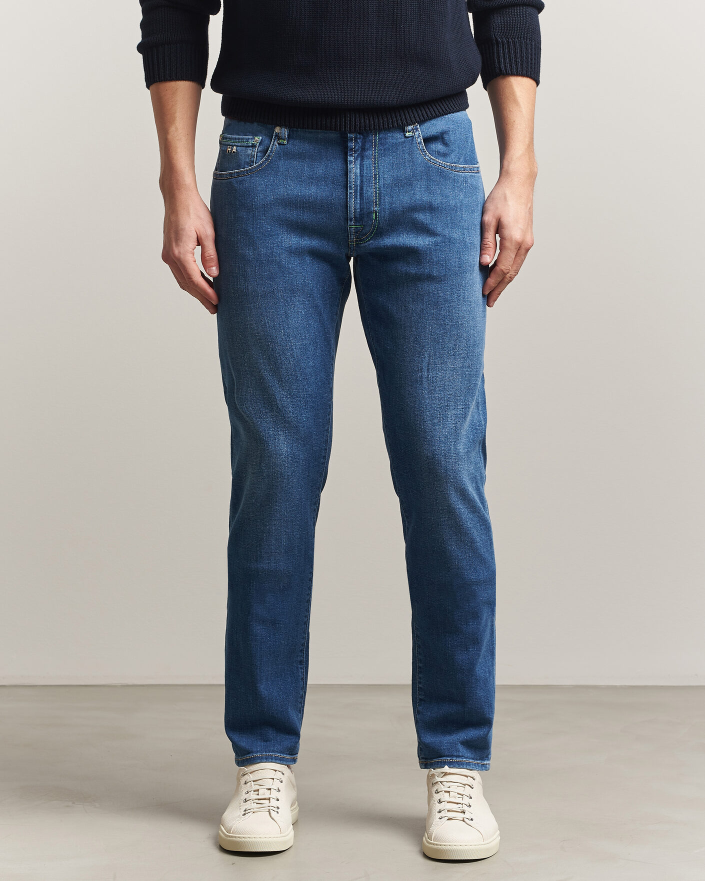 Men | Jeans | Tramarossa | Michelangelo Contrast Seam Stretch Jeans Mid Blue
