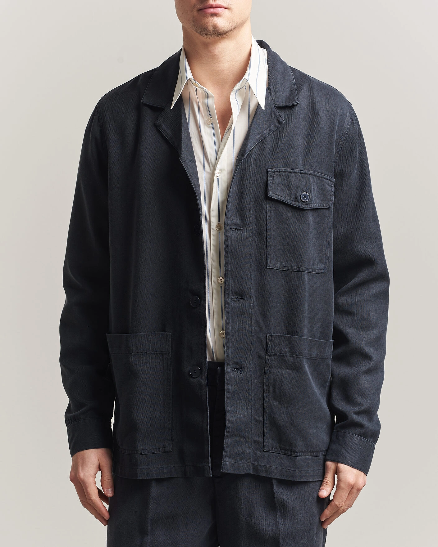 Men | Shirts | A Day's March | Banagher Lyocell Overshirt Navy