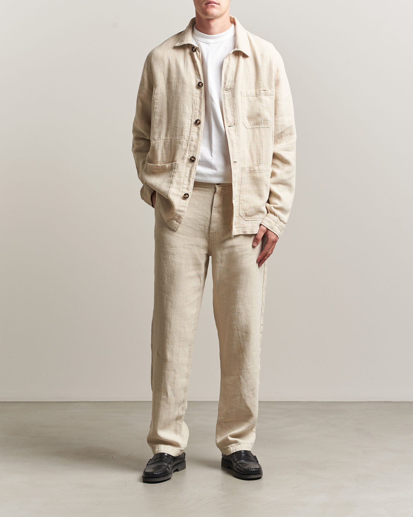 Men | Shirts | A Day's March | Original Linen Overshirt Oyster