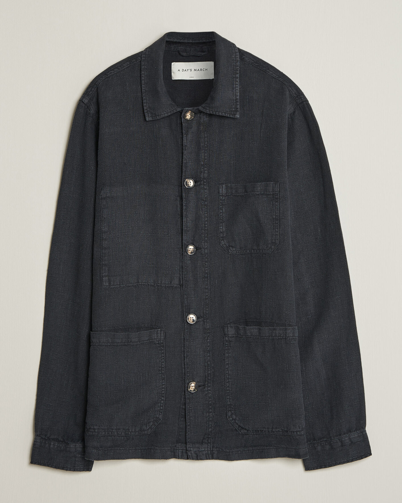 Men | Shirts | A Day's March | Original Linen Overshirt Black