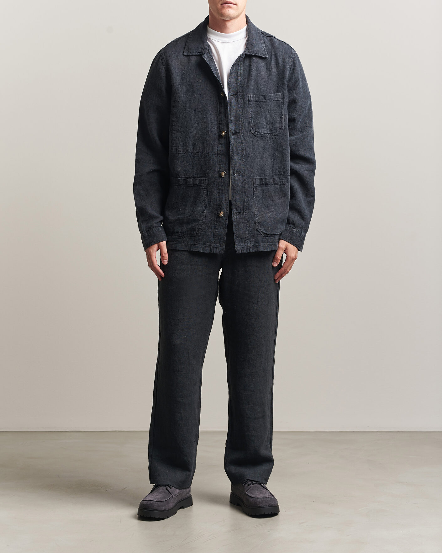 Men | Shirts | A Day's March | Original Linen Overshirt Black