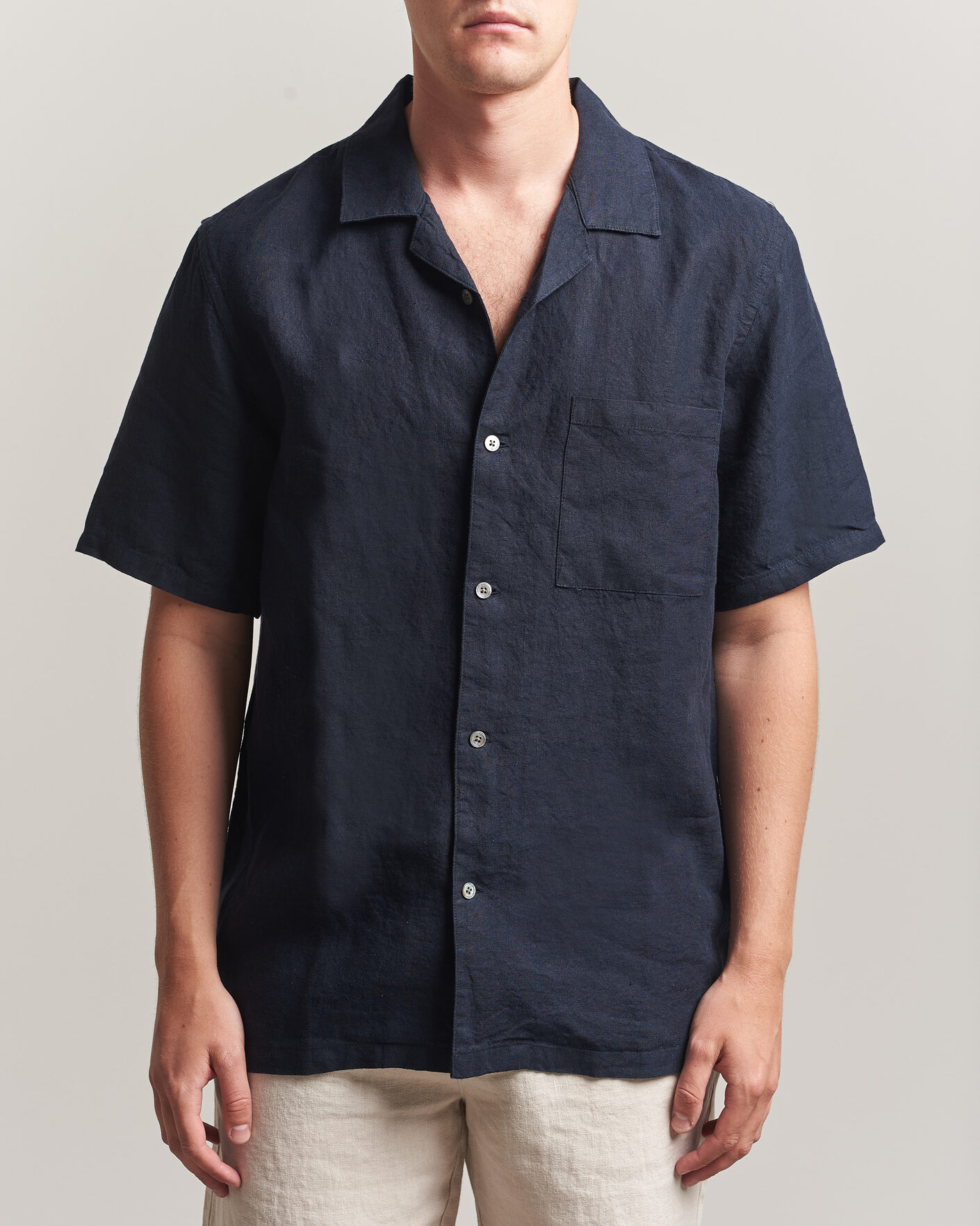 Men | Shirts | A Day's March | Yamu Linen Short Sleeve Shirt Navy