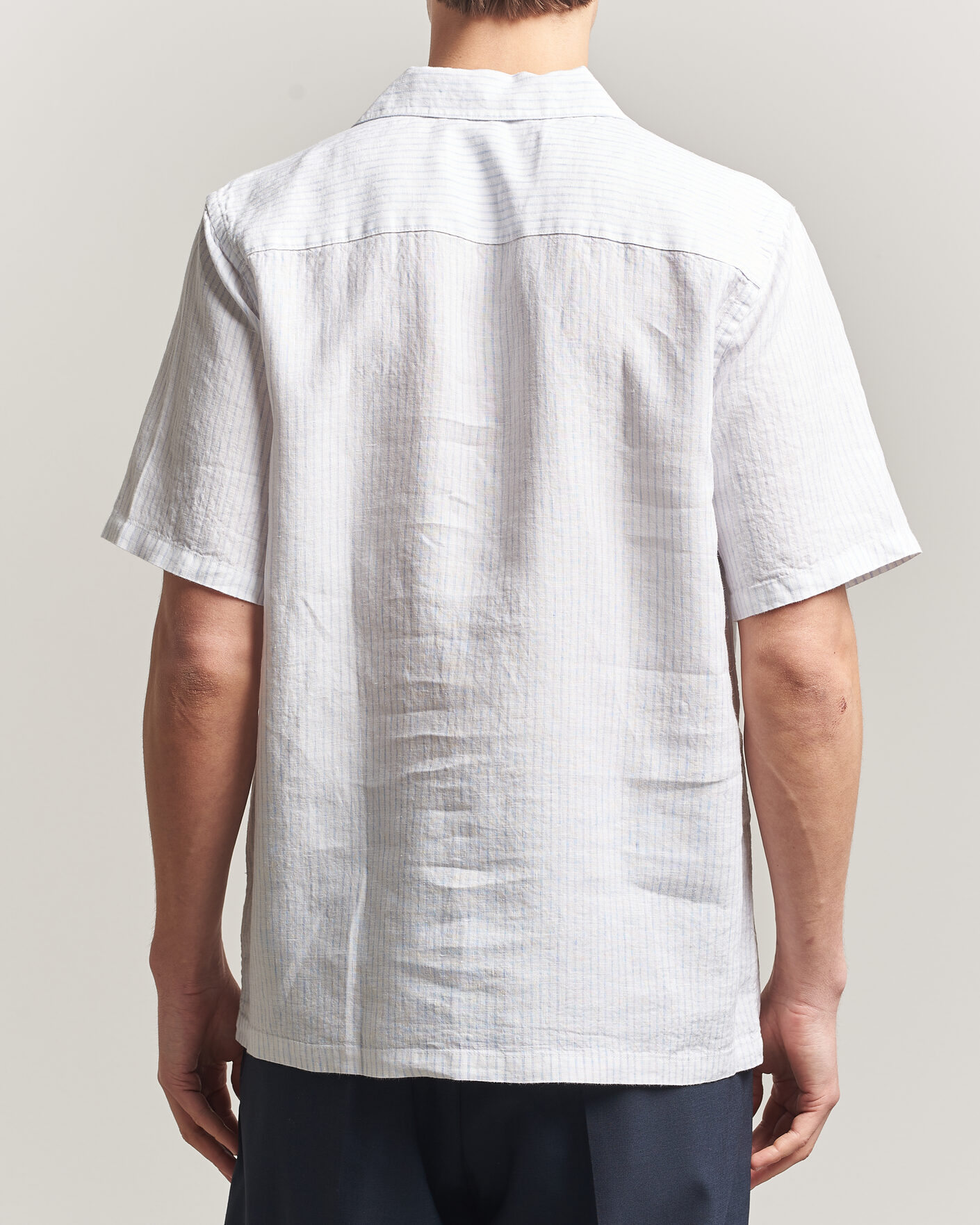 Men | Shirts | A Day's March | Yamu Striped Linen Short Sleeve Shirt White