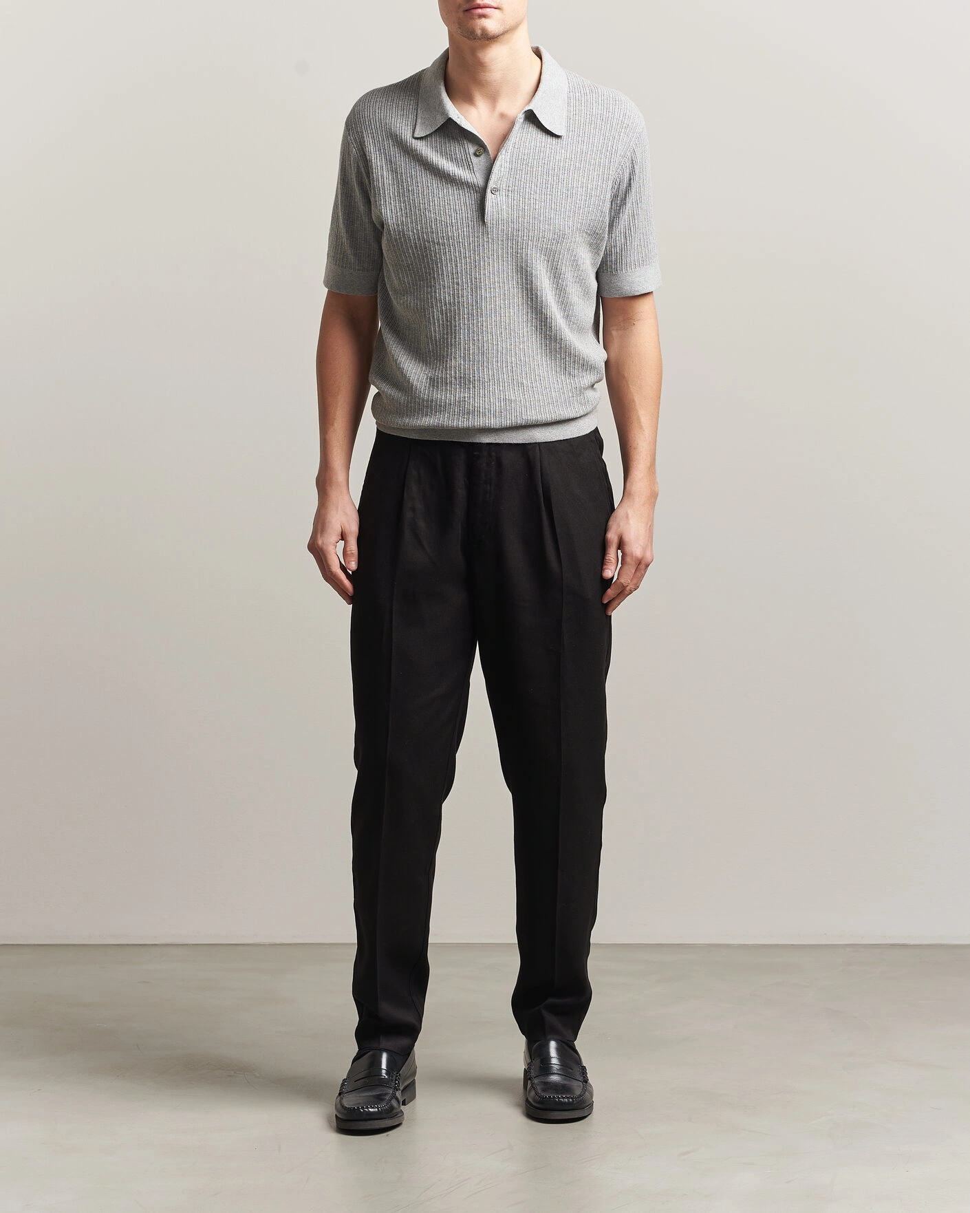 Men | Polo Shirts | A Day's March | Aspen Structured Knitted Polo Grey