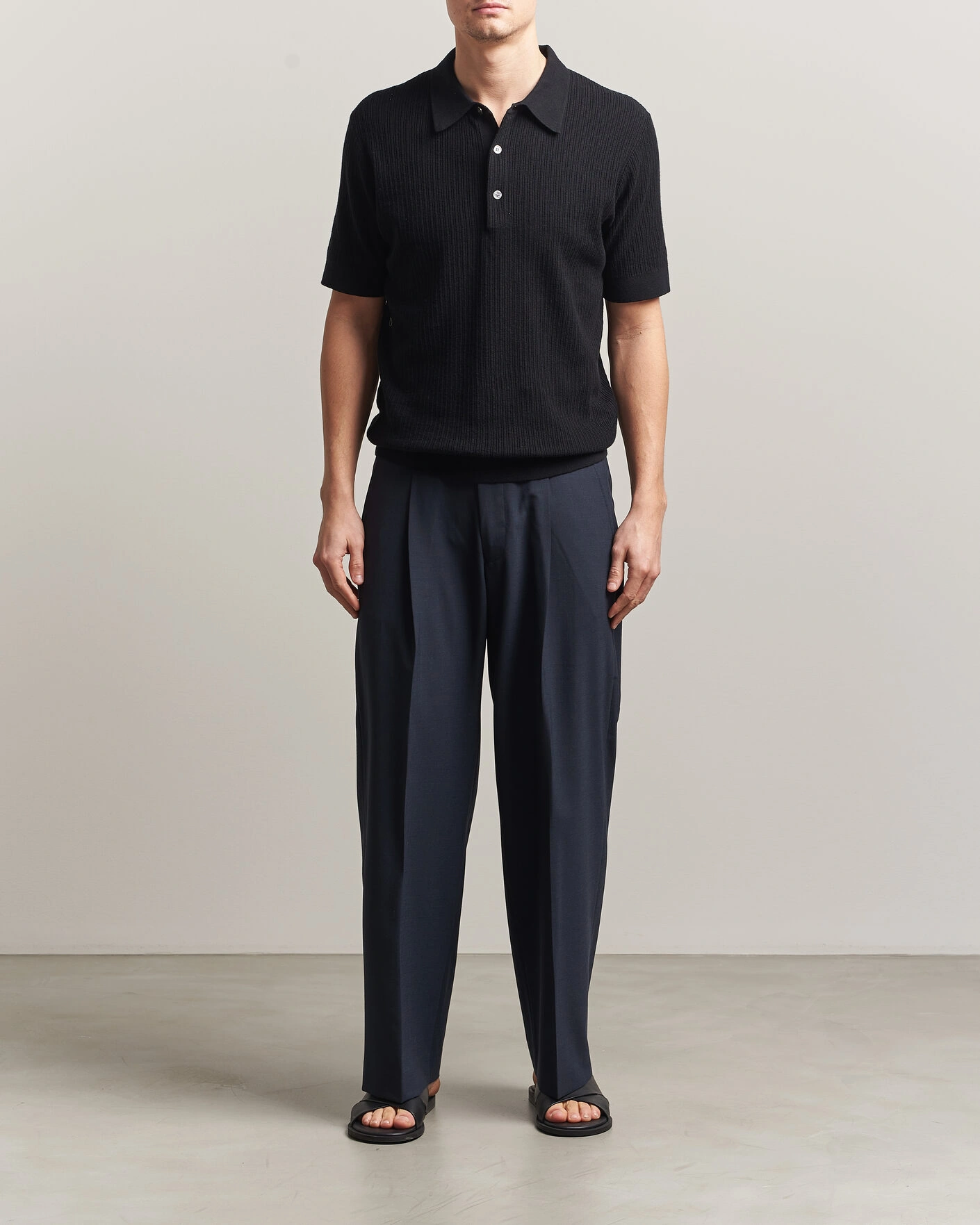 Men | Polo Shirts | A Day's March | Aspen Structured Knitted Polo Black