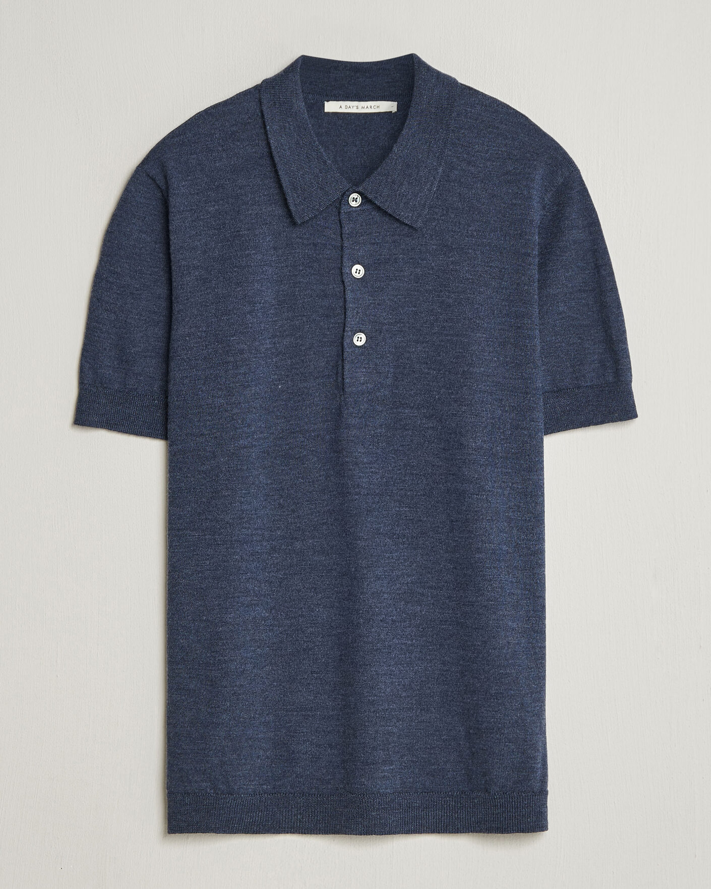 Men | Polo Shirts | A Day's March | Rosehall Knitted Polo Storm Blue