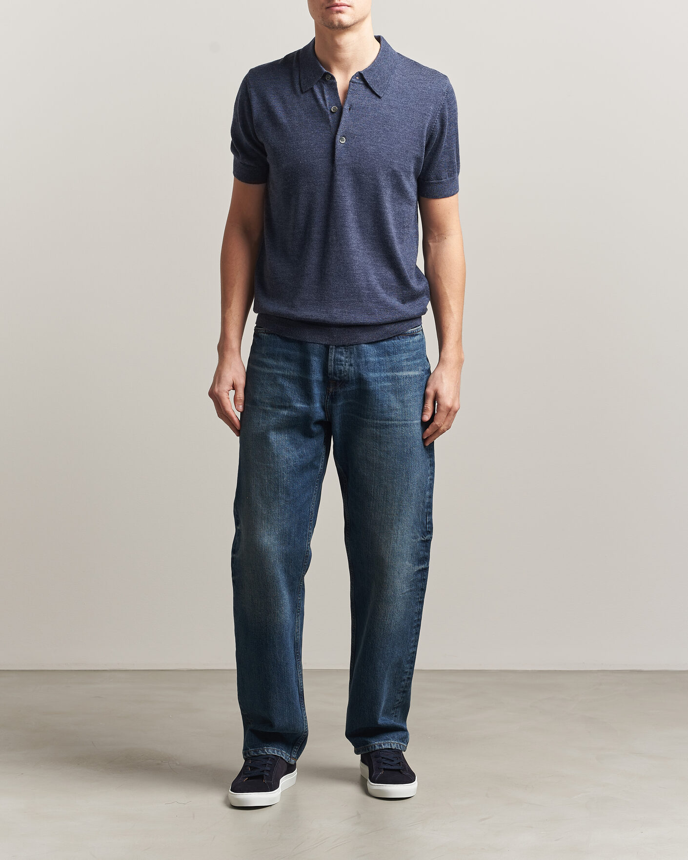 Men | Polo Shirts | A Day's March | Rosehall Knitted Polo Storm Blue