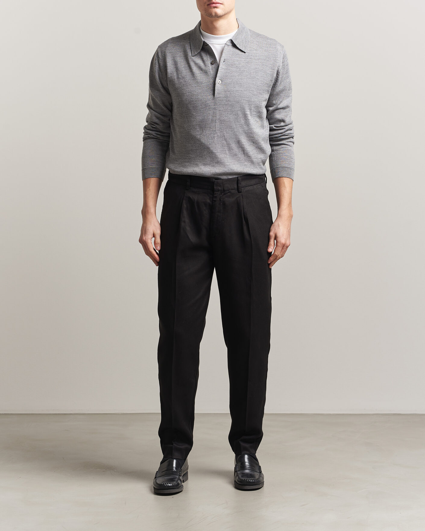 Men | Sweaters & Knitwear | A Day's March | Ambroz Merino Polo Grey Melange