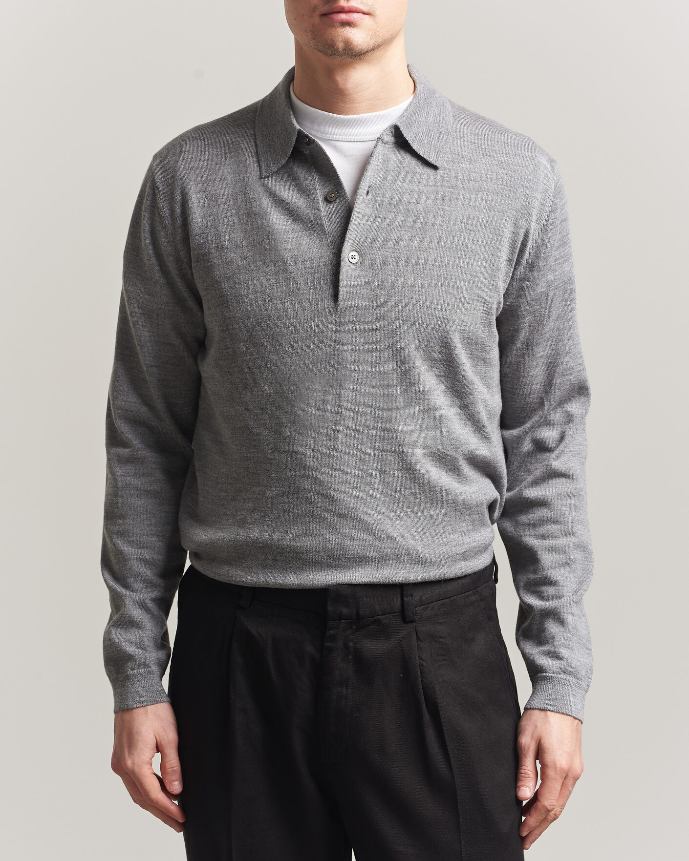 Men | Sweaters & Knitwear | A Day's March | Ambroz Merino Polo Grey Melange