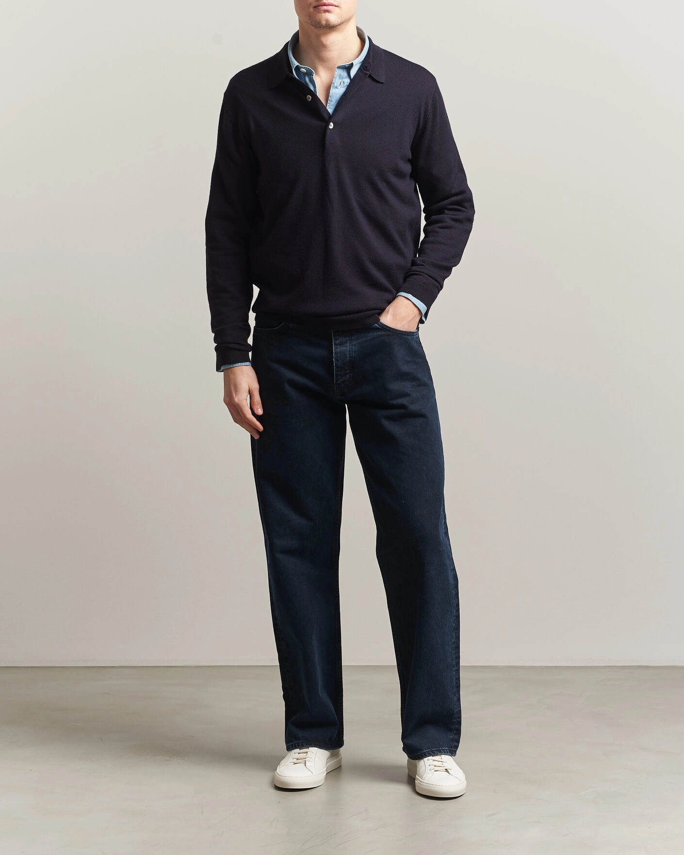 Men | Sweaters & Knitwear | A Day's March | Ambroz Merino Polo Navy