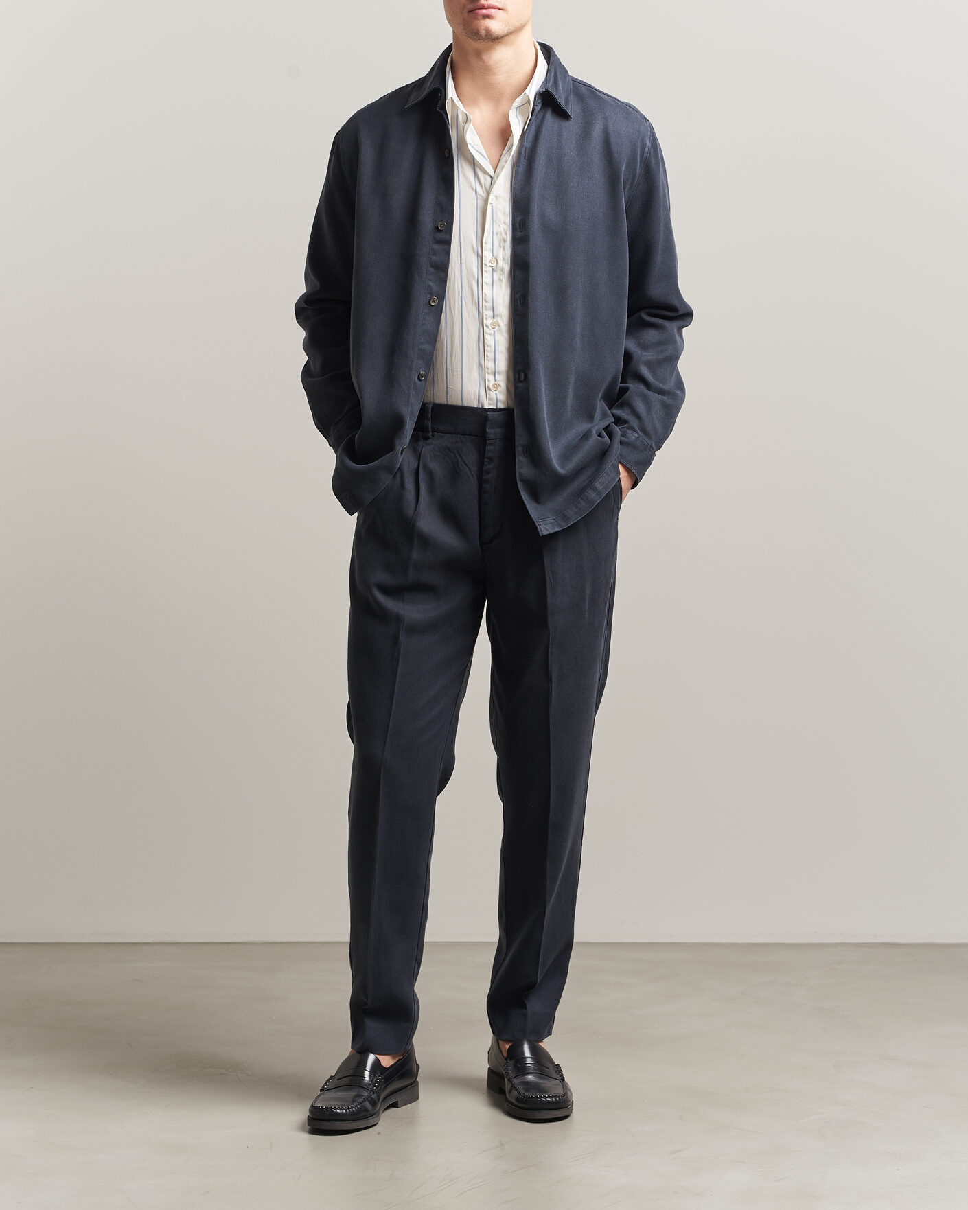 Men | Trousers | A Day's March | Smart Lyocell Trousers Navy