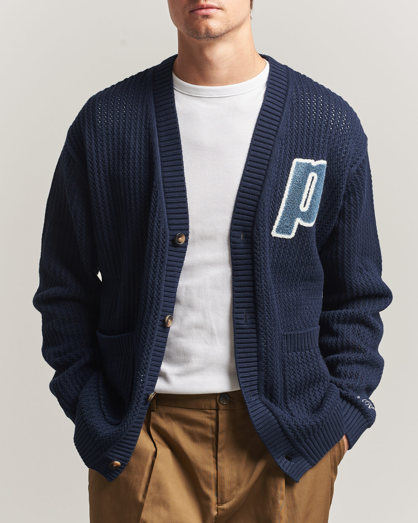 Men | Sweaters & Knitwear | LES DEUX | Prince Lace Knitted Cardigan Dark Navy