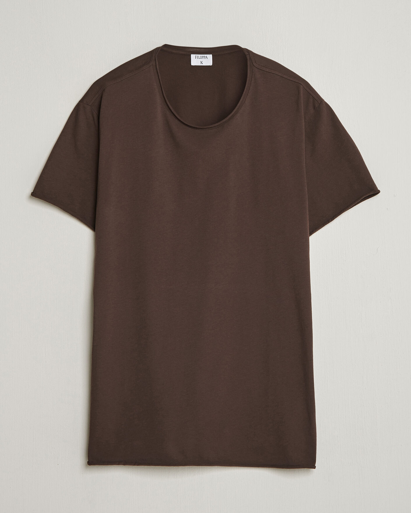 Men | T-Shirts | Filippa K | Roll Neck Crew Neck T-Shirt Dark Chocolate
