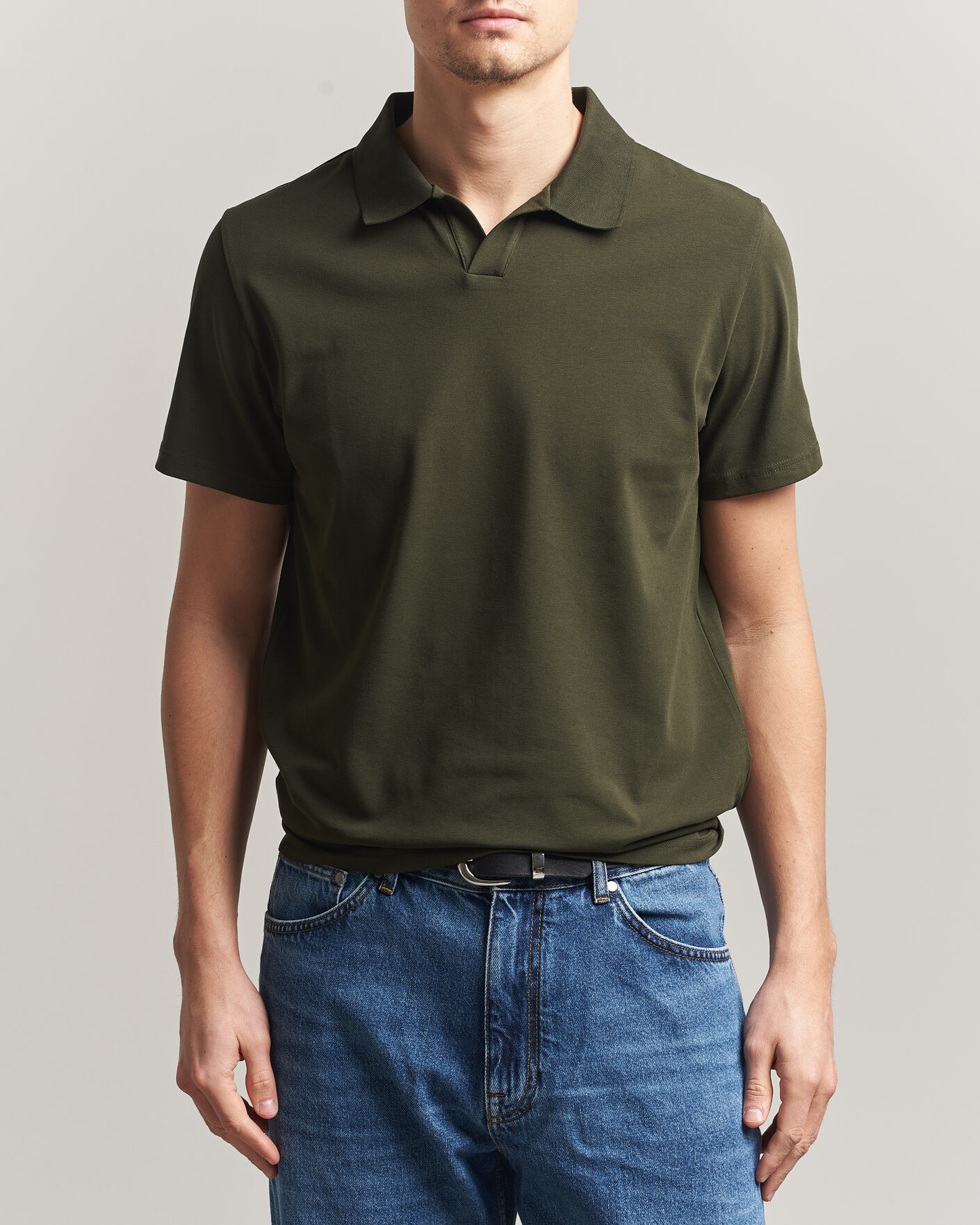Men | Polo Shirts | Filippa K | Soft Lycra Polo T-Shirt Midnight Olive