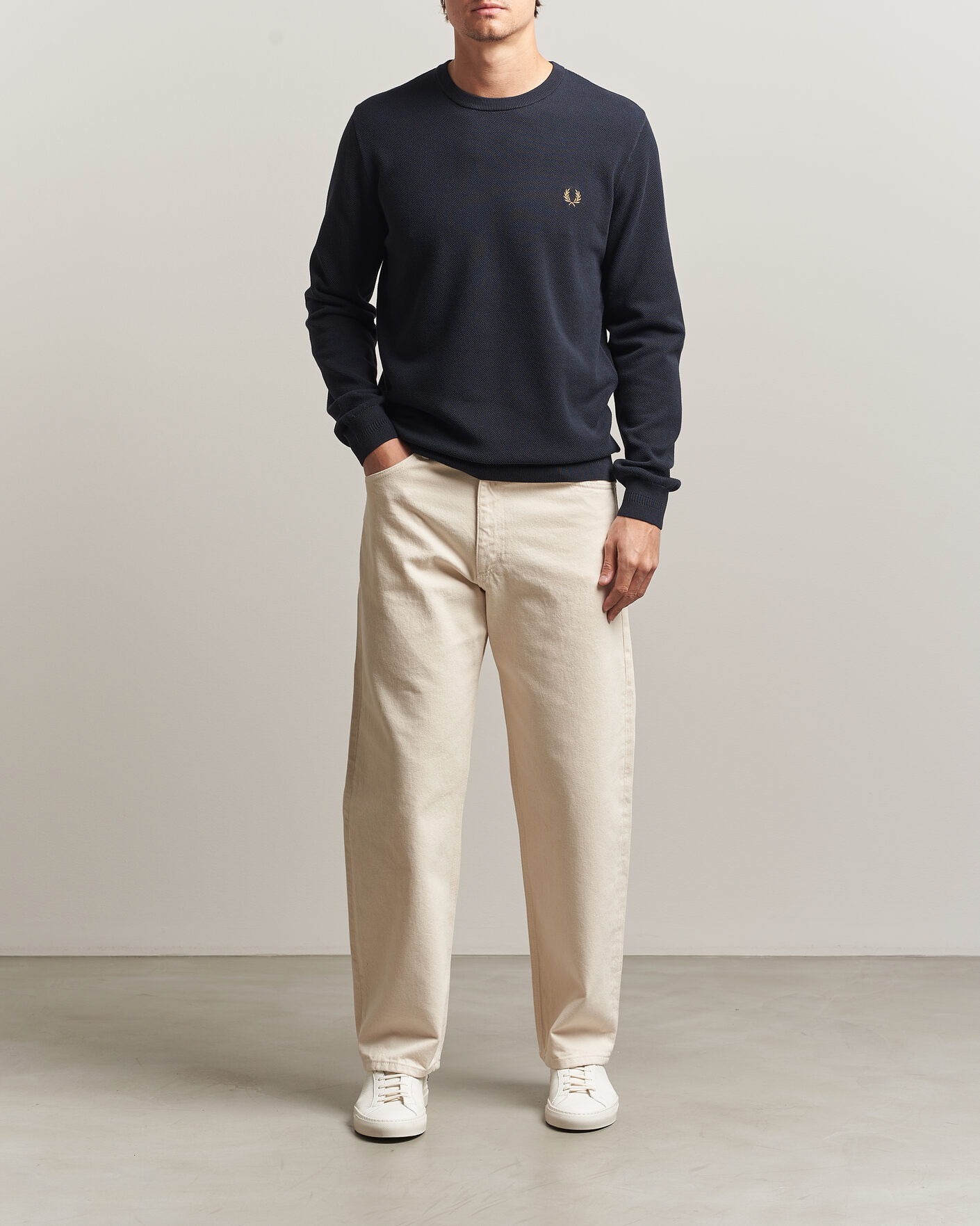 Men | Sweaters & Knitwear | Fred Perry | Piqué Stitched Sweater Navy