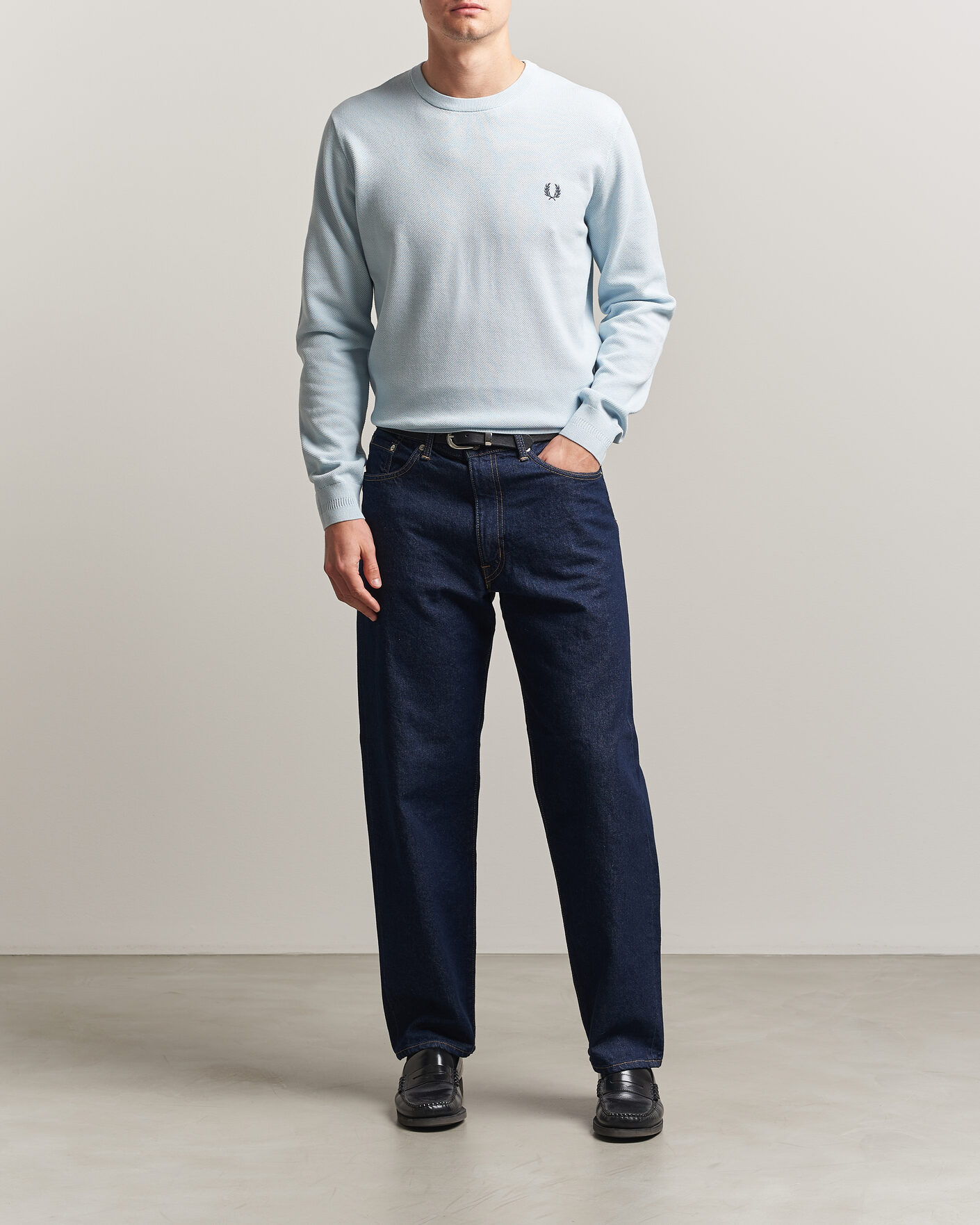 Men | Sweaters & Knitwear | Fred Perry | Piqué Stitched Sweater Light Ice