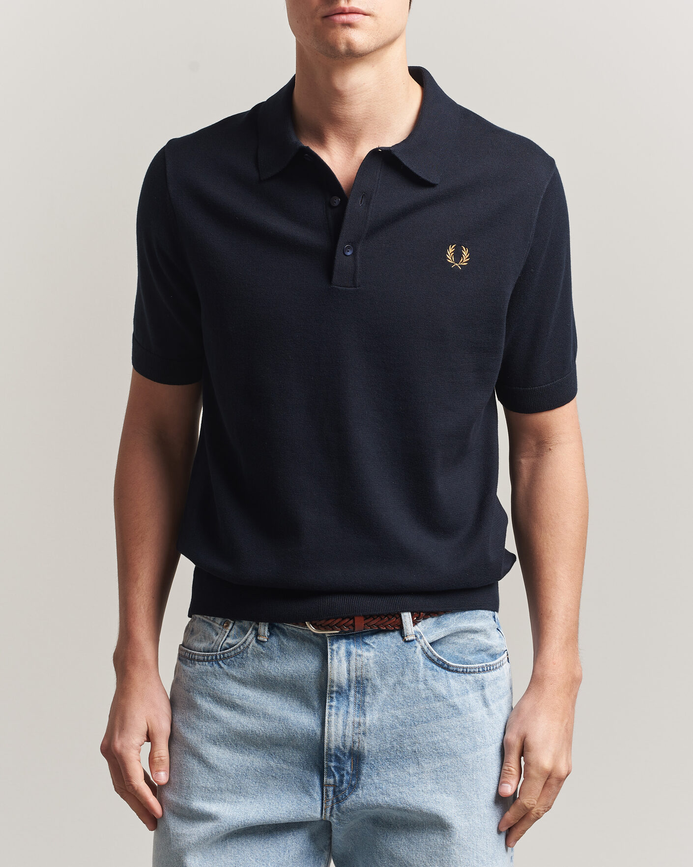 Men | Polo Shirts | Fred Perry | Cotton Knitted Polo Navy