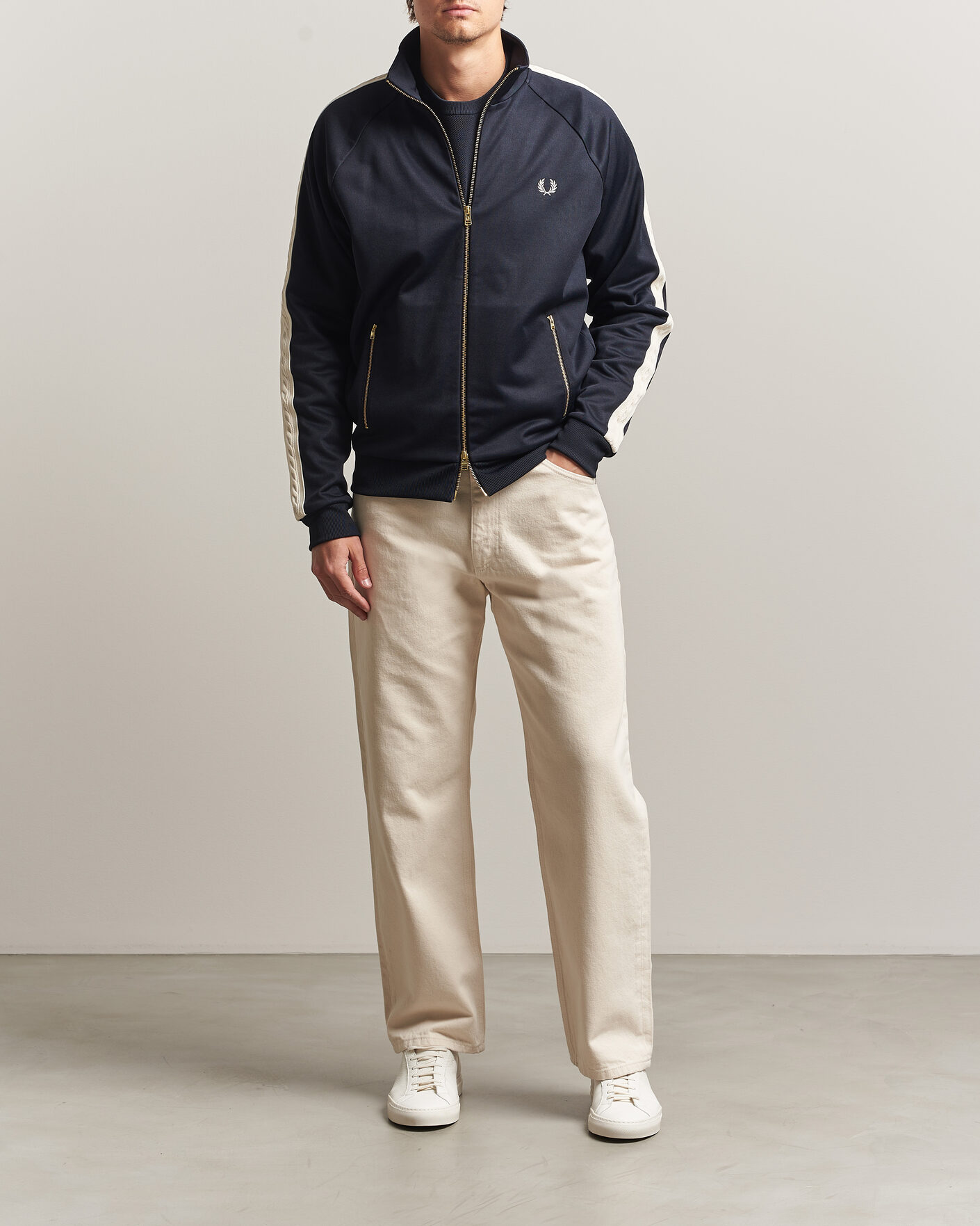 Men | Sweaters & Knitwear | Fred Perry | Cable Taped Track Jacket Navy