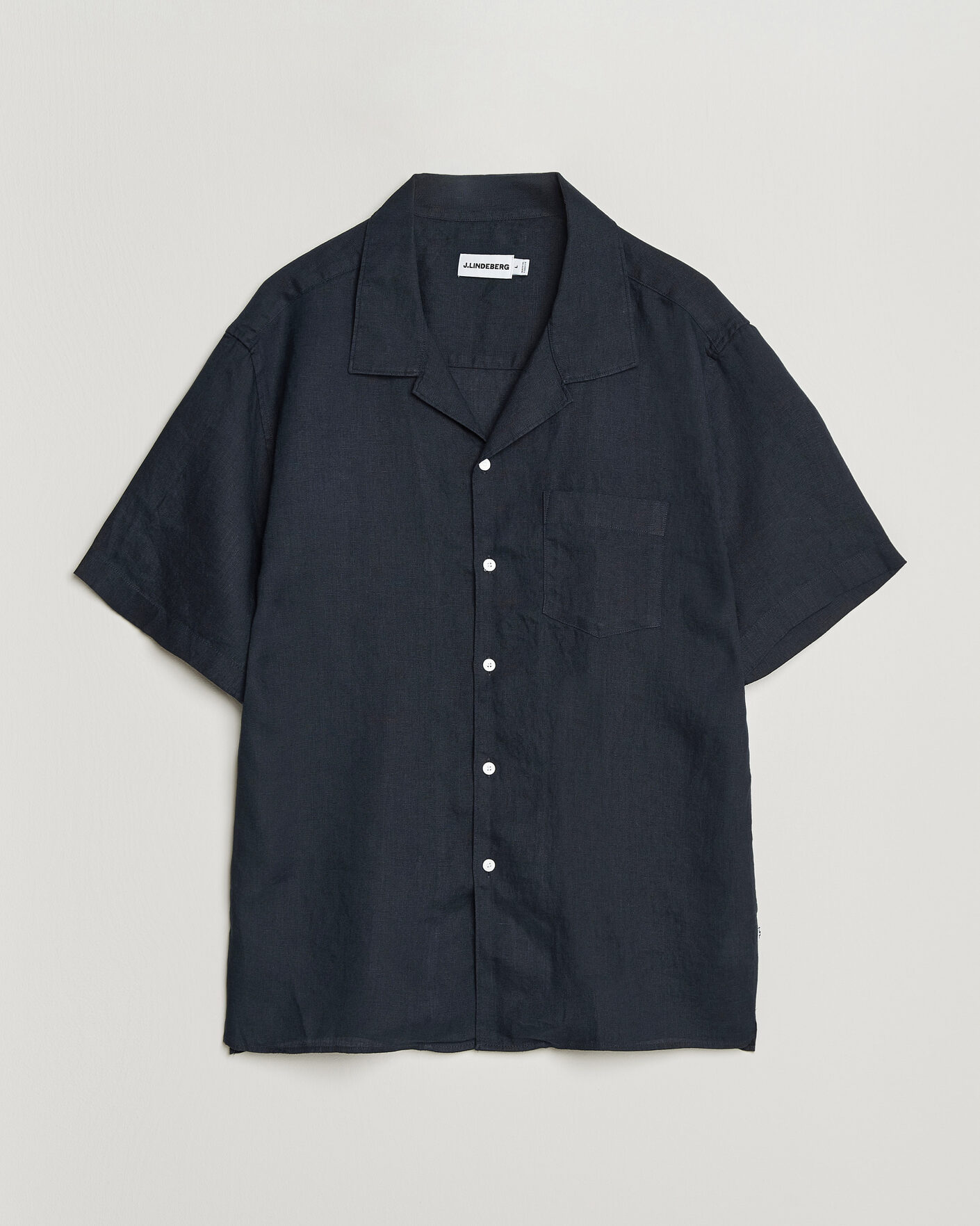 Men | Shirts | J.Lindeberg | Elio Linen Short Sleeve Shirt Navy