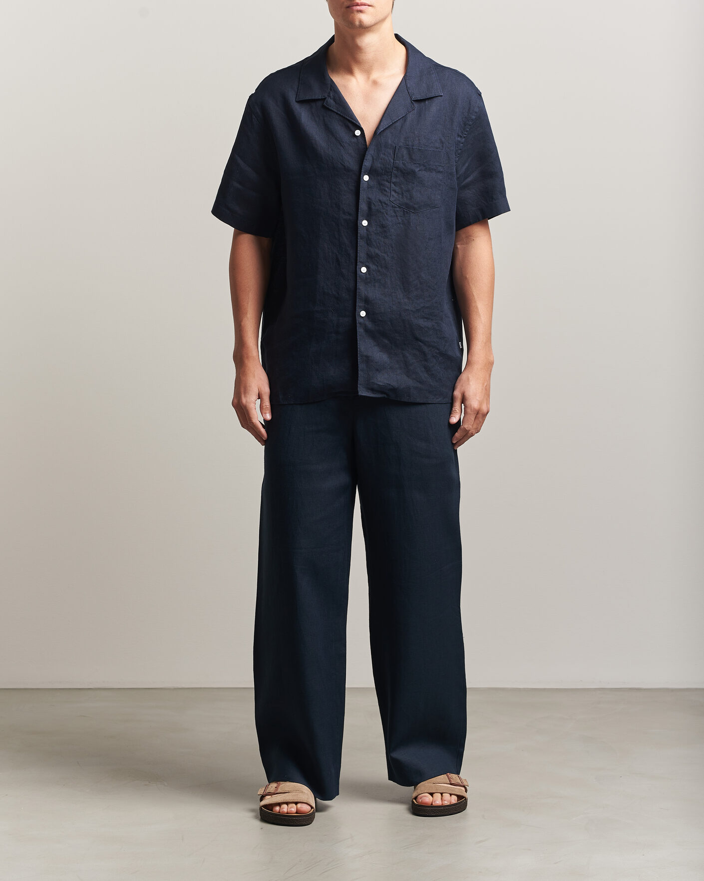 Men | Shirts | J.Lindeberg | Elio Linen Short Sleeve Shirt Navy