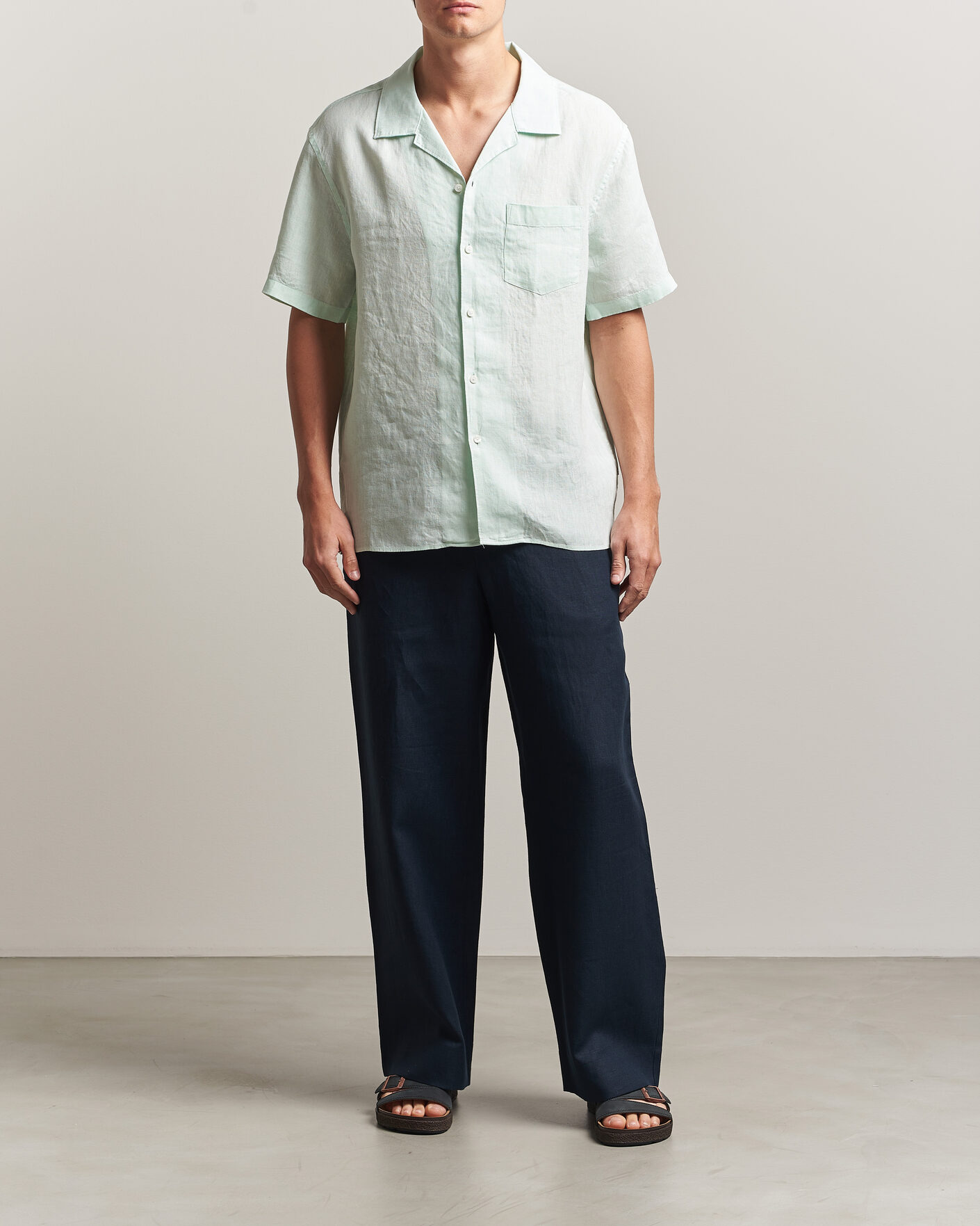 Men | Shirts | J.Lindeberg | Elio Linen Short Sleeve Shirt Bay Green