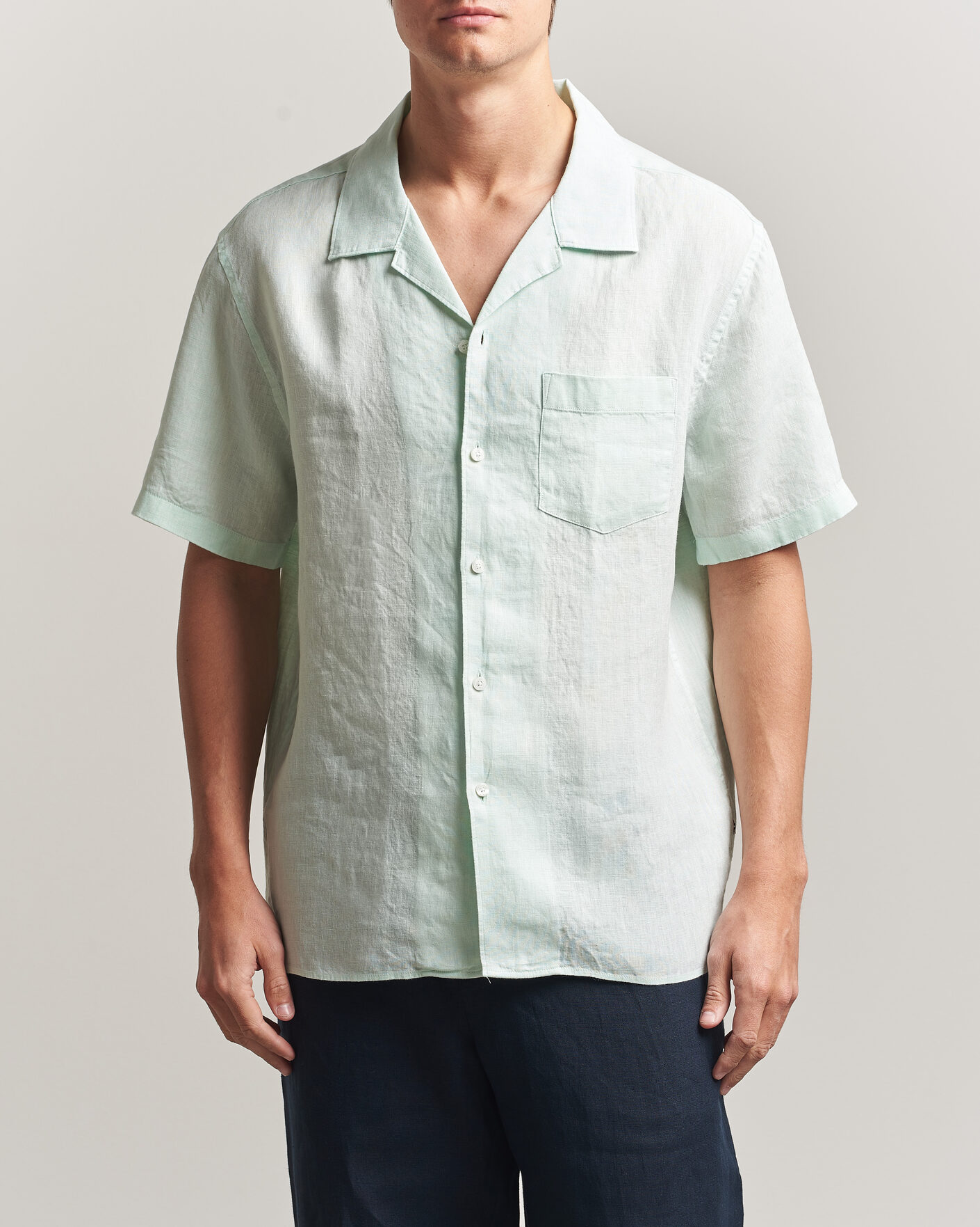 Men | Shirts | J.Lindeberg | Elio Linen Short Sleeve Shirt Bay Green