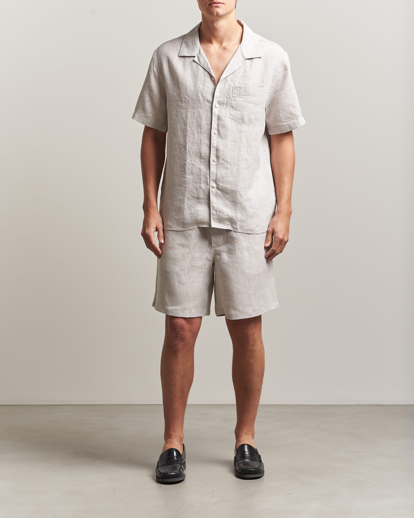Men | Shirts | J.Lindeberg | Elio Linen Short Sleeve Shirt Moonbeam