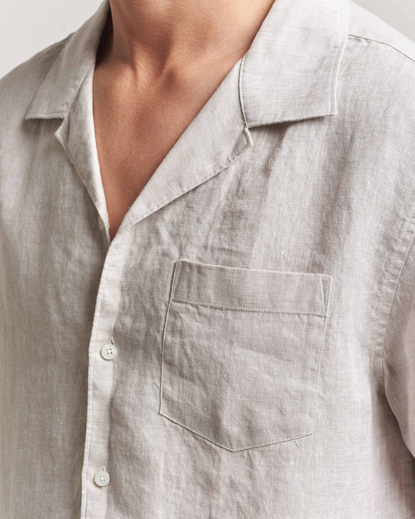 Men | Shirts | J.Lindeberg | Elio Linen Short Sleeve Shirt Moonbeam