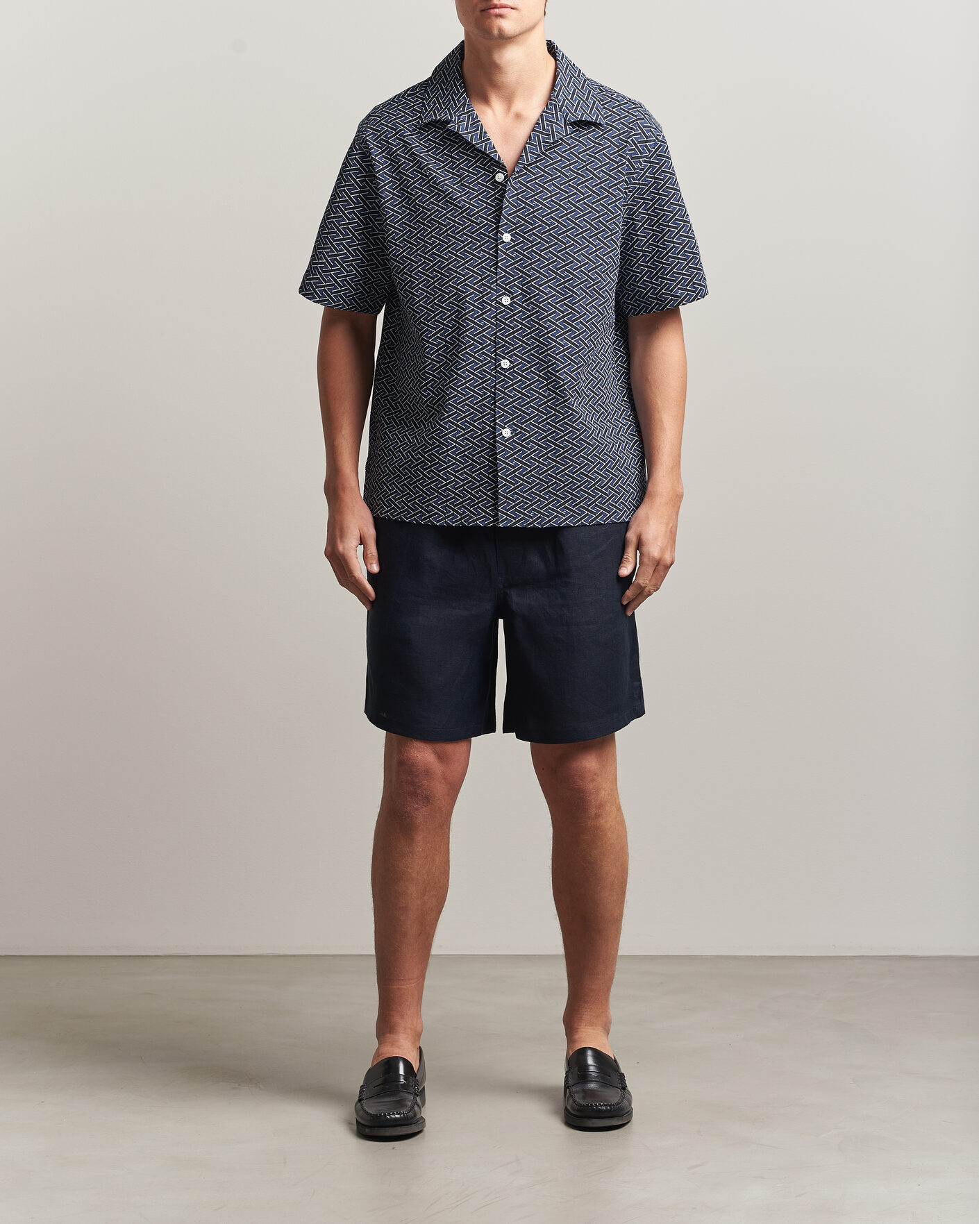 Men | Shirts | J.Lindeberg | Donso Geo Printed Resort Shirt Estate Navy