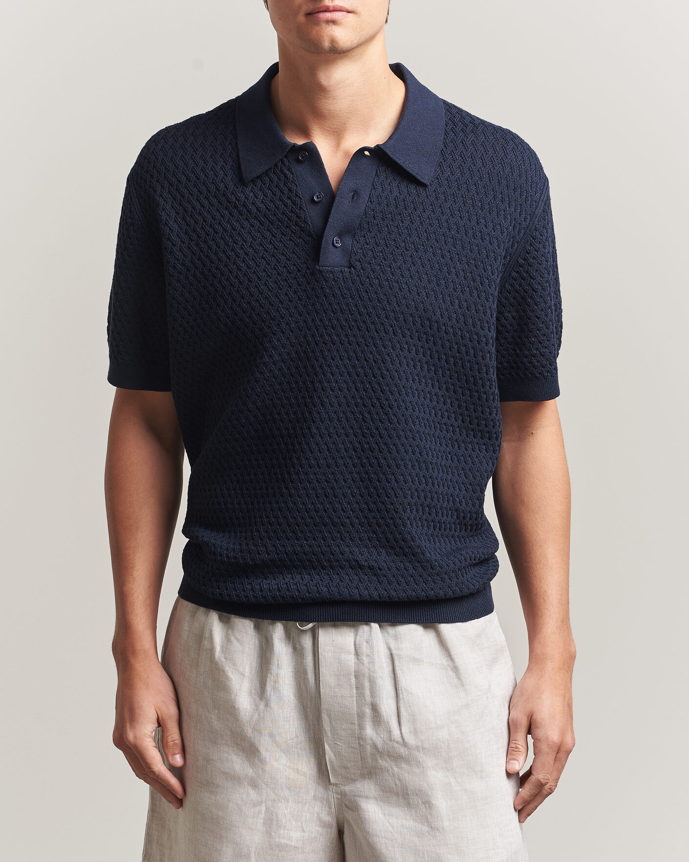 Men | Polo Shirts | J.Lindeberg | Jacques Structured Knitted Polo Navy