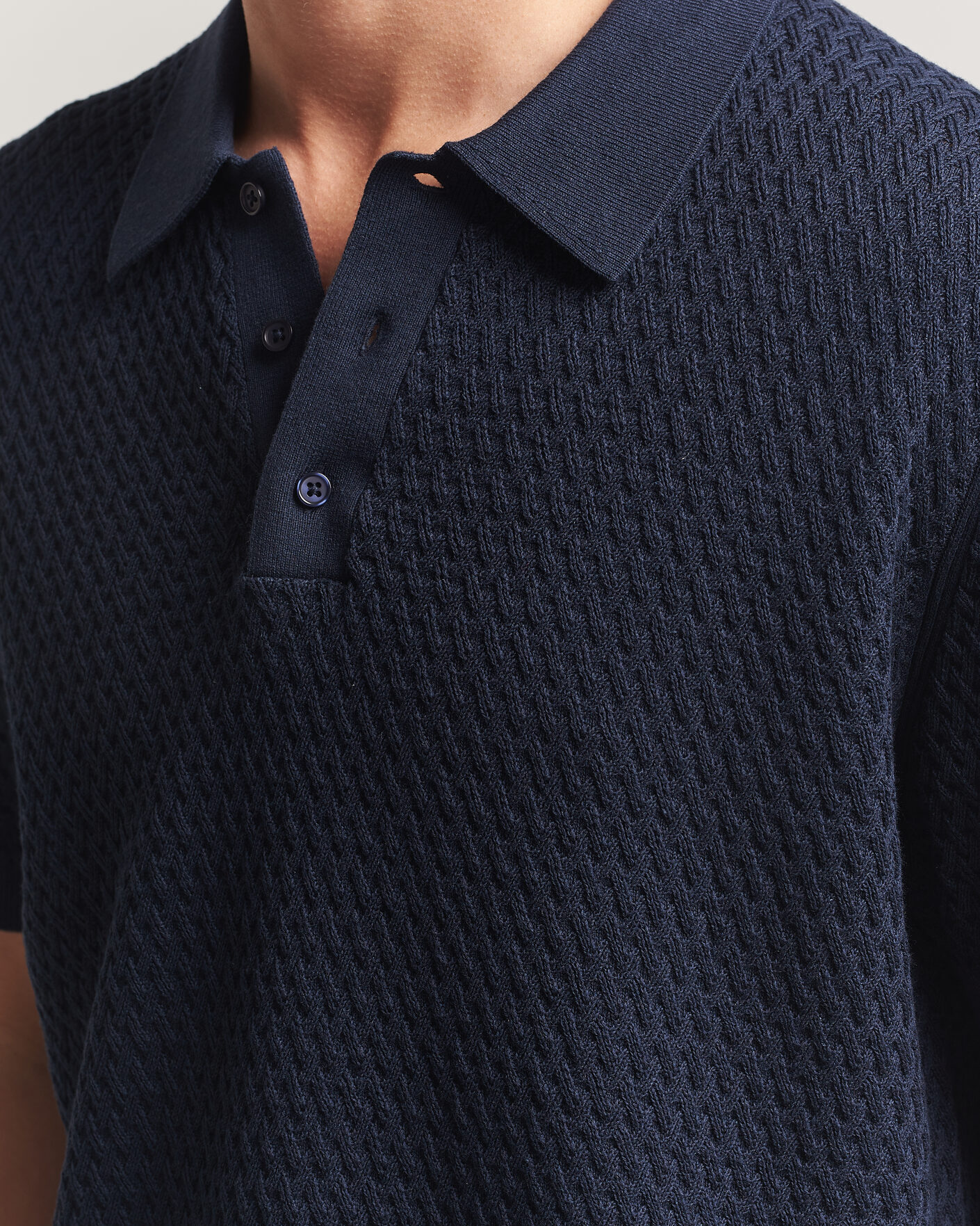 Men | Polo Shirts | J.Lindeberg | Jacques Structured Knitted Polo Navy