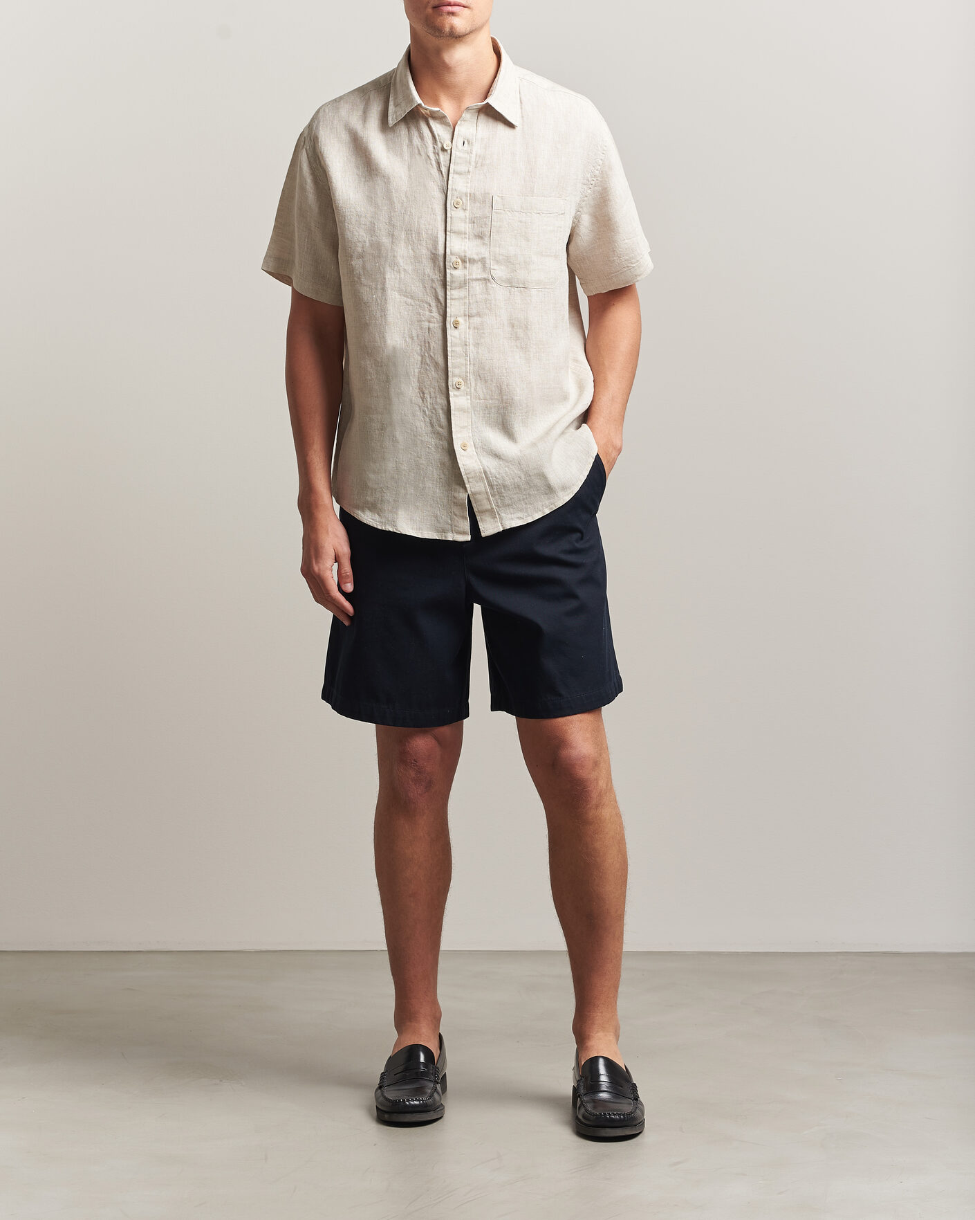 Men | Shirts | NN07 | Deon Linen Short Sleeve Shirt Oat