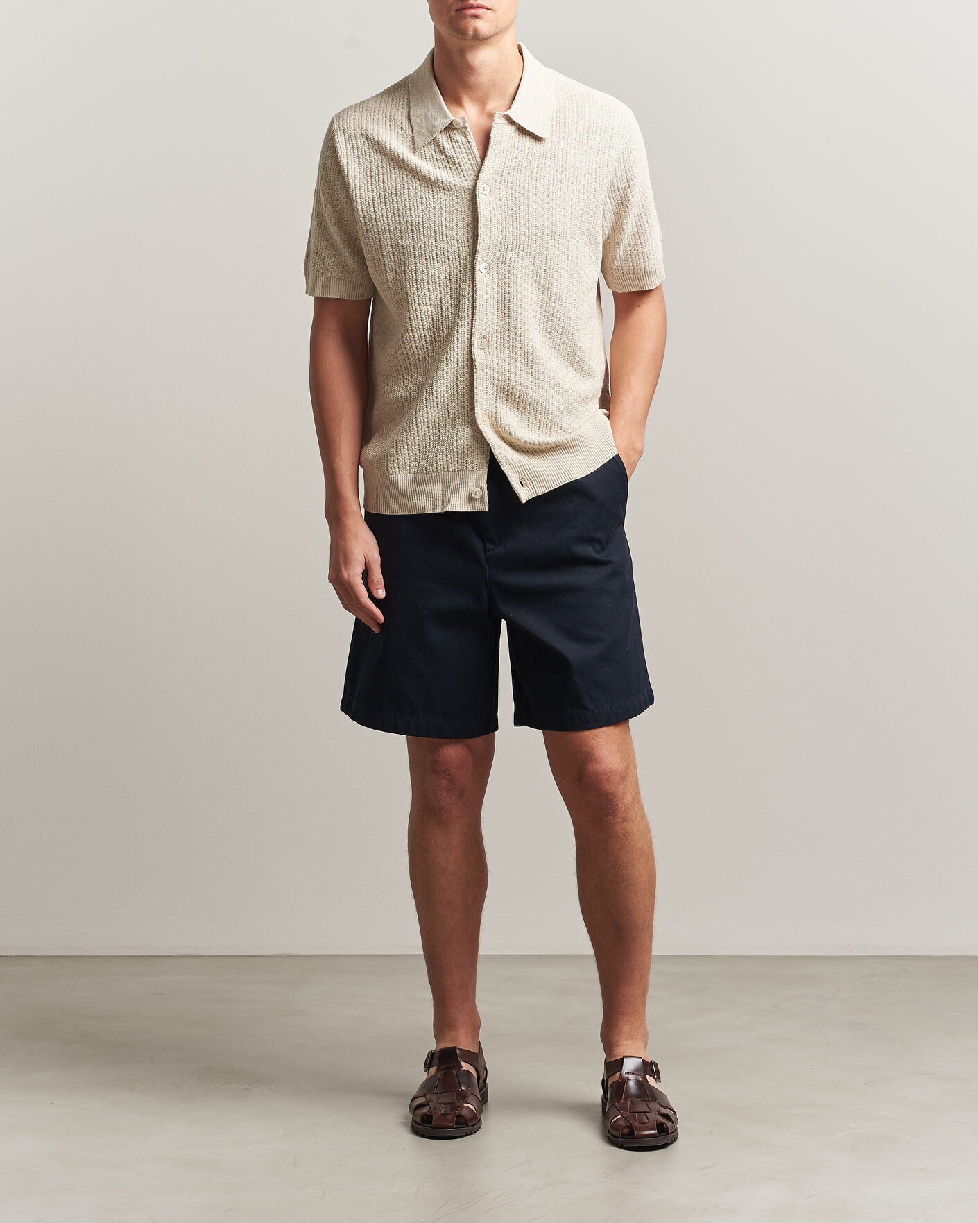 Men | Shirts | NN07 | Nolan Knitted Short Sleeve Shirt Ivory
